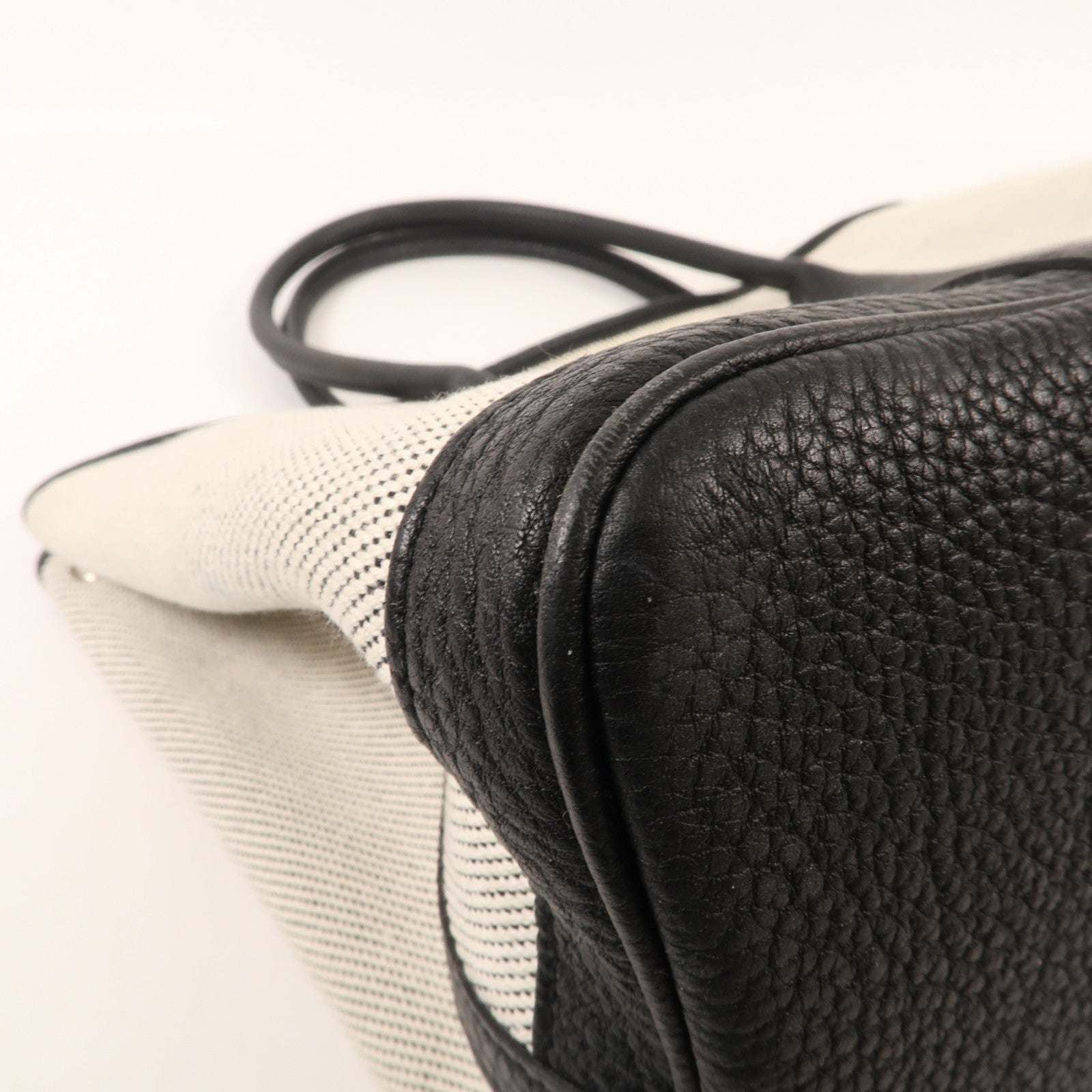 HERMES 帆布Garden Party PM銀扣手挽袋Black/White