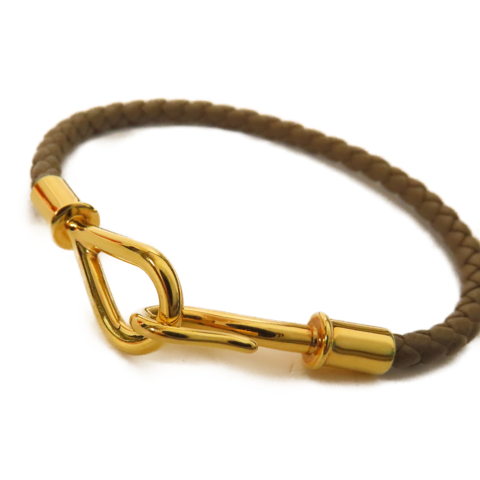 HERMES 牛皮皮革Jumbo H Bracelet金扣手帶Etoupe