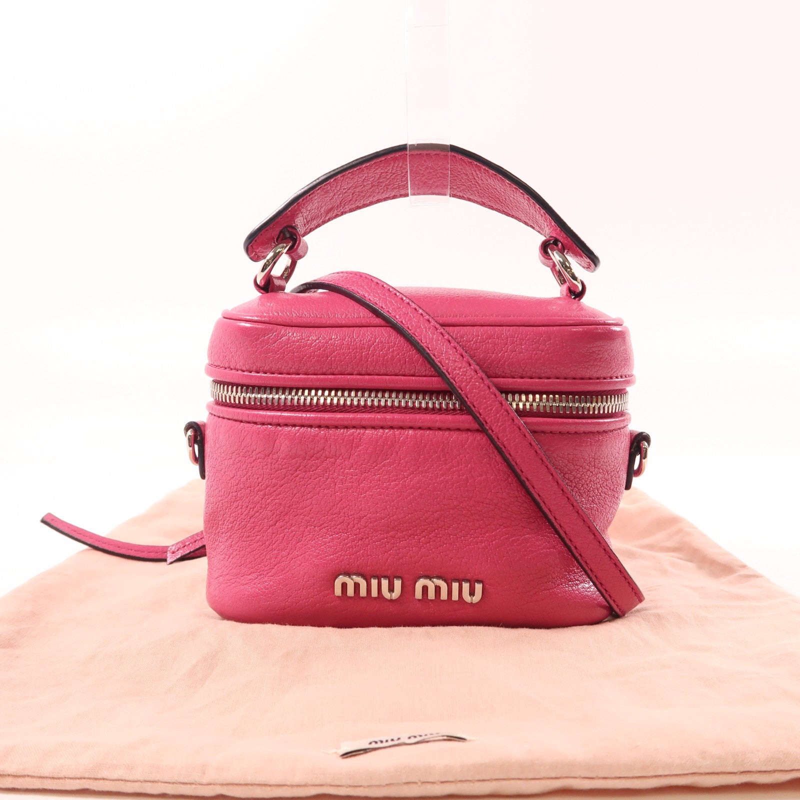 Miu Miu 牛皮皮革2 Way Shoulder銀扣手挽肩背兩用袋粉紅色