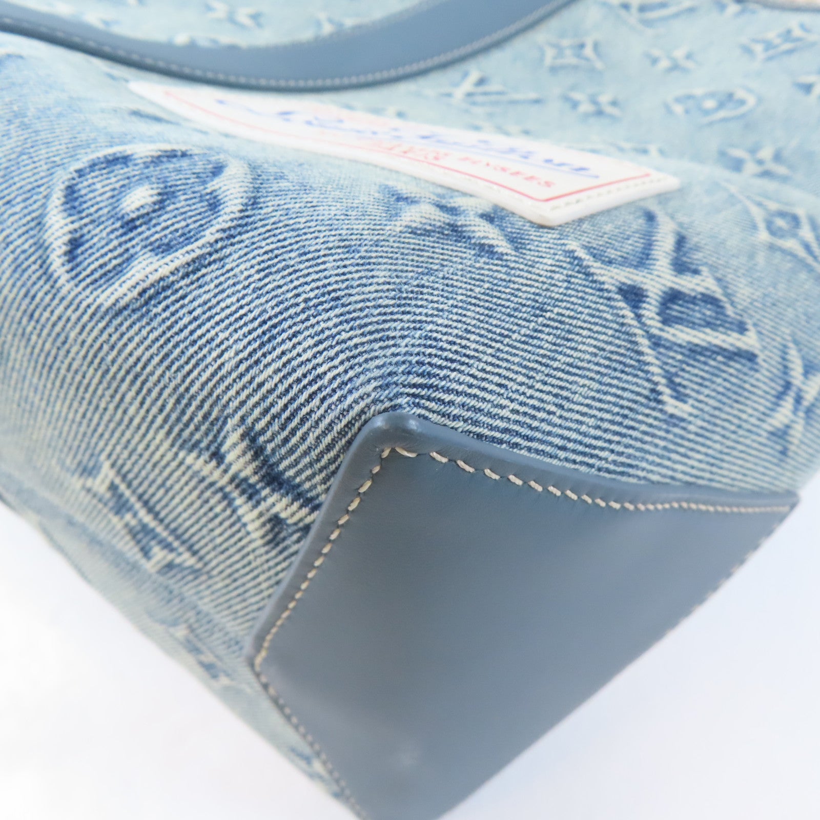 LOUIS VUITTON 牛仔布/皮革Weekend Tote NM銀扣手挽肩背兩用袋藍色