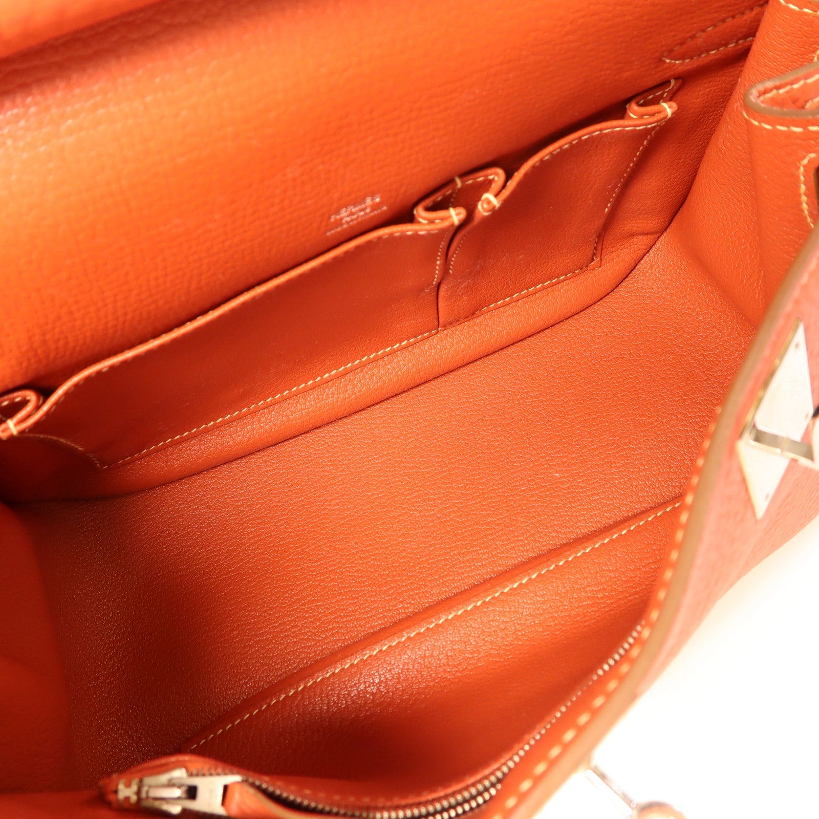 HERMES Clemence皮革Jypsiere 28銀扣肩背袋Capucine