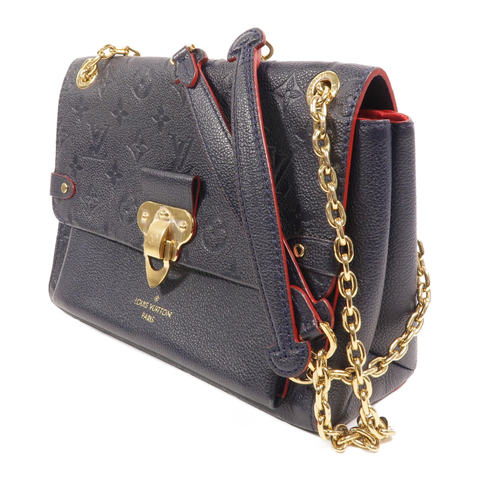 LOUIS VUITTON Monogram Empreinte Vavin PM金扣肩背袋深藍色