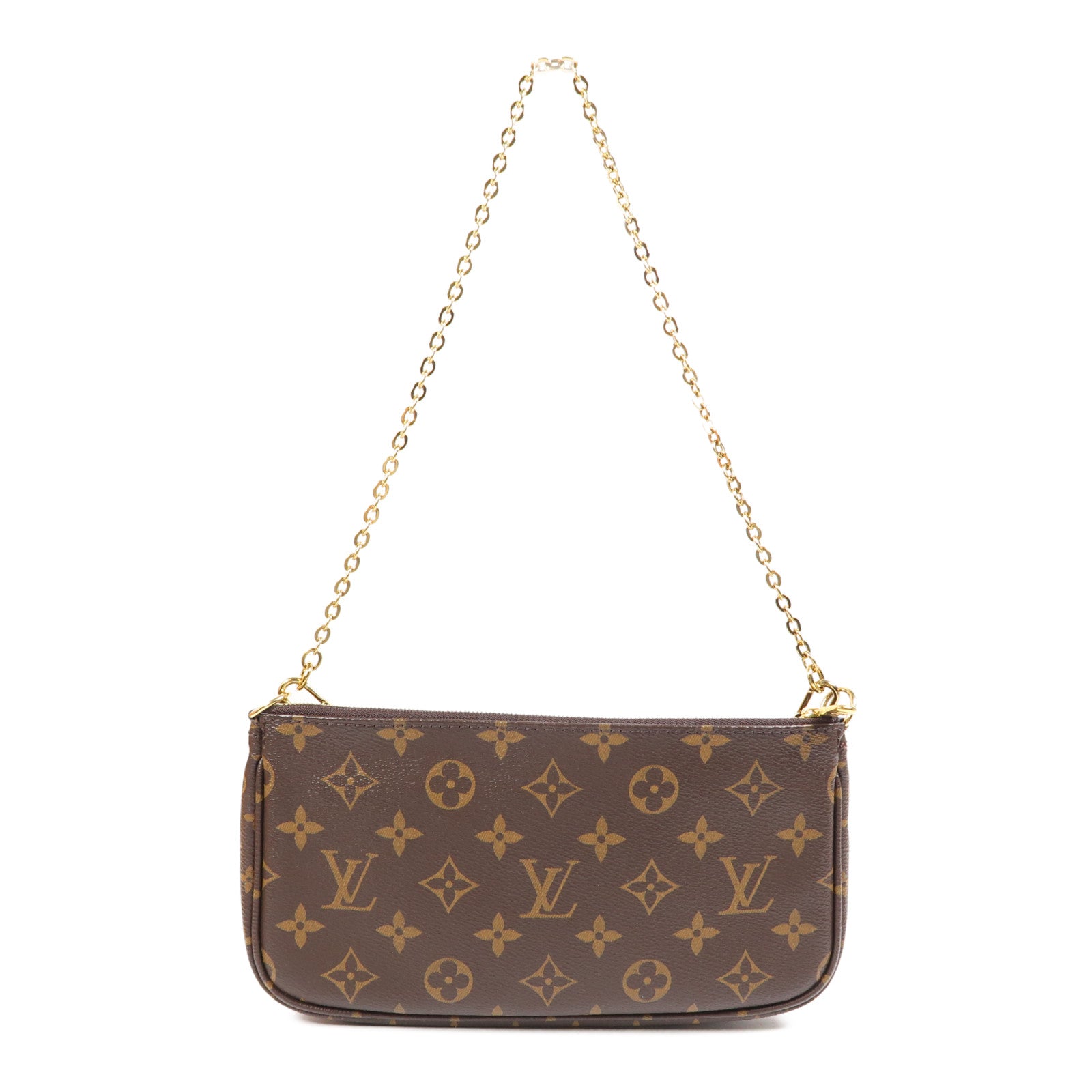 LOUIS VUITTON Monogram Multi Pochette Accessoires金扣肩背袋棕色