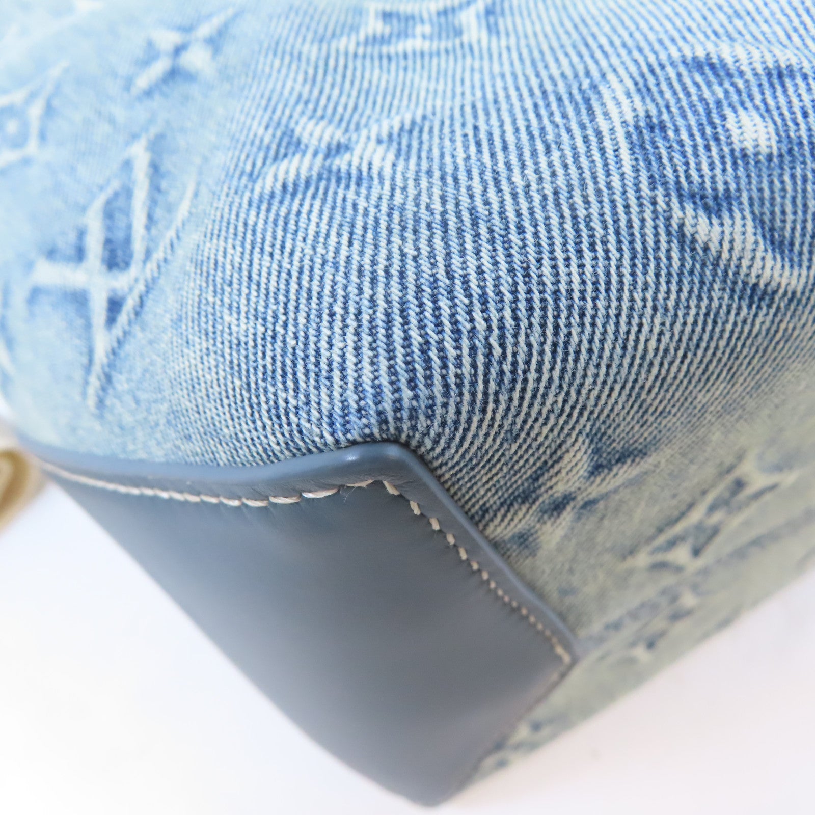 LOUIS VUITTON 牛仔布/皮革Weekend Tote NM銀扣手挽肩背兩用袋藍色