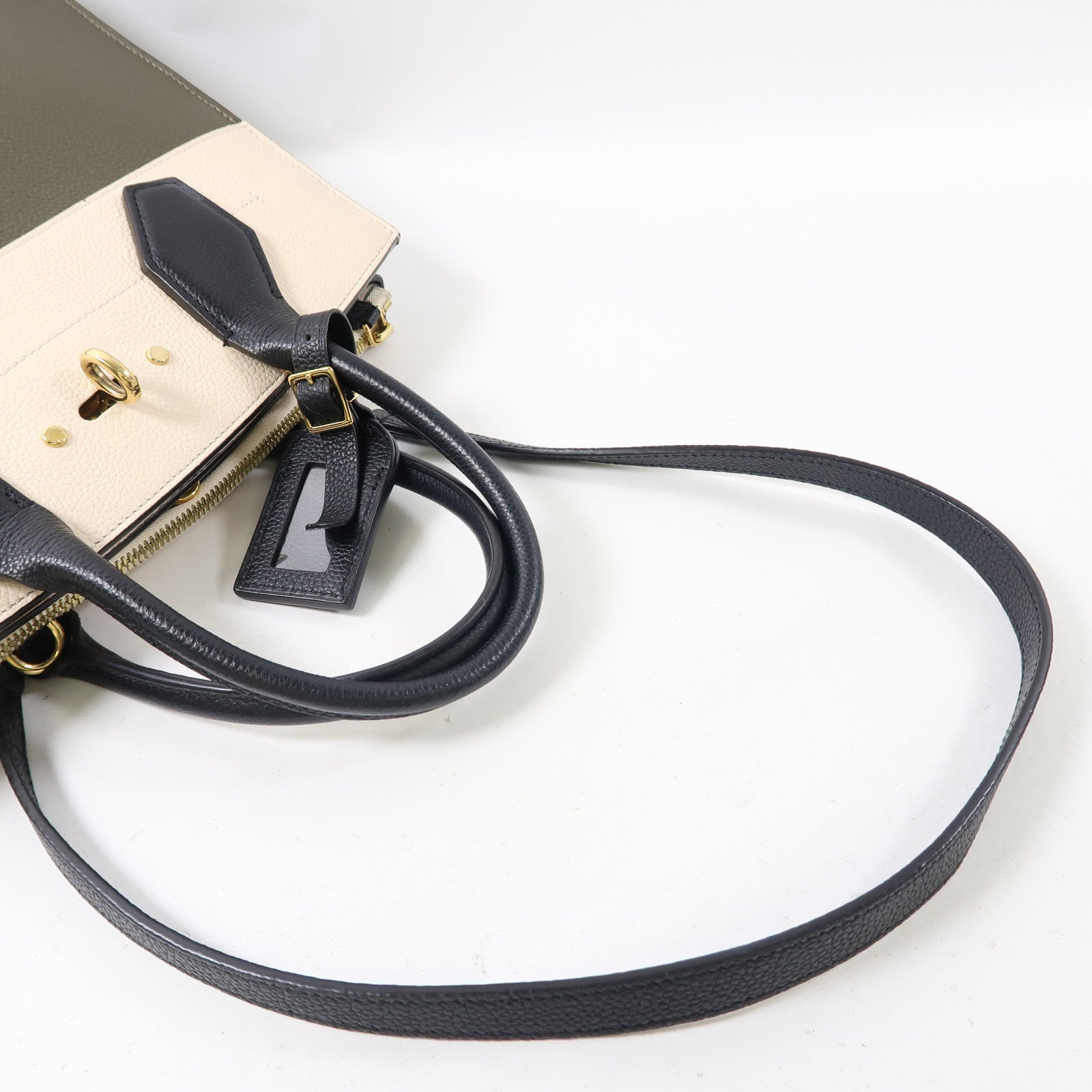 LOUIS VUITTON 牛皮皮革City Steamer金扣手挽肩背兩用袋綠色/米色/黑色