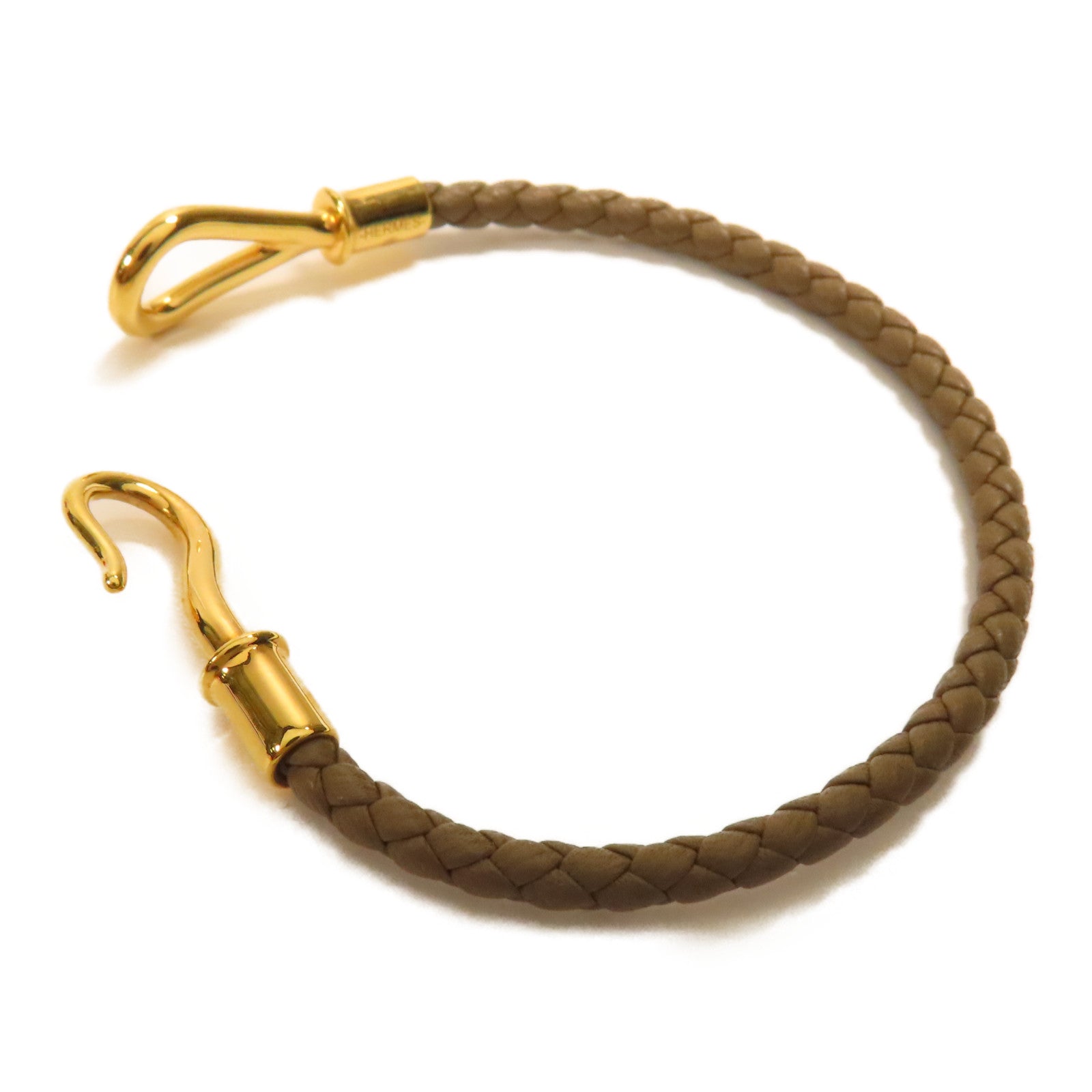 HERMES 牛皮皮革Jumbo H Bracelet金扣手帶Etoupe