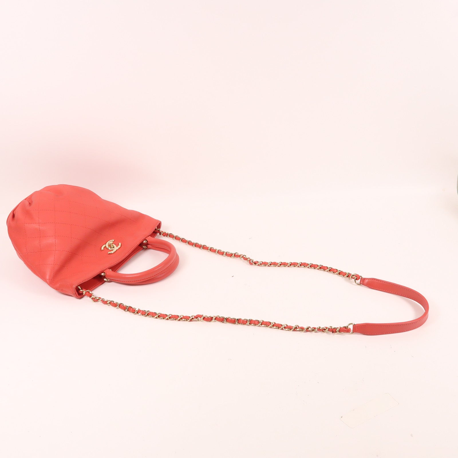 CHANEL 羊皮皮革2 Way Shoulder Bag金扣手挽肩背兩用袋紅色