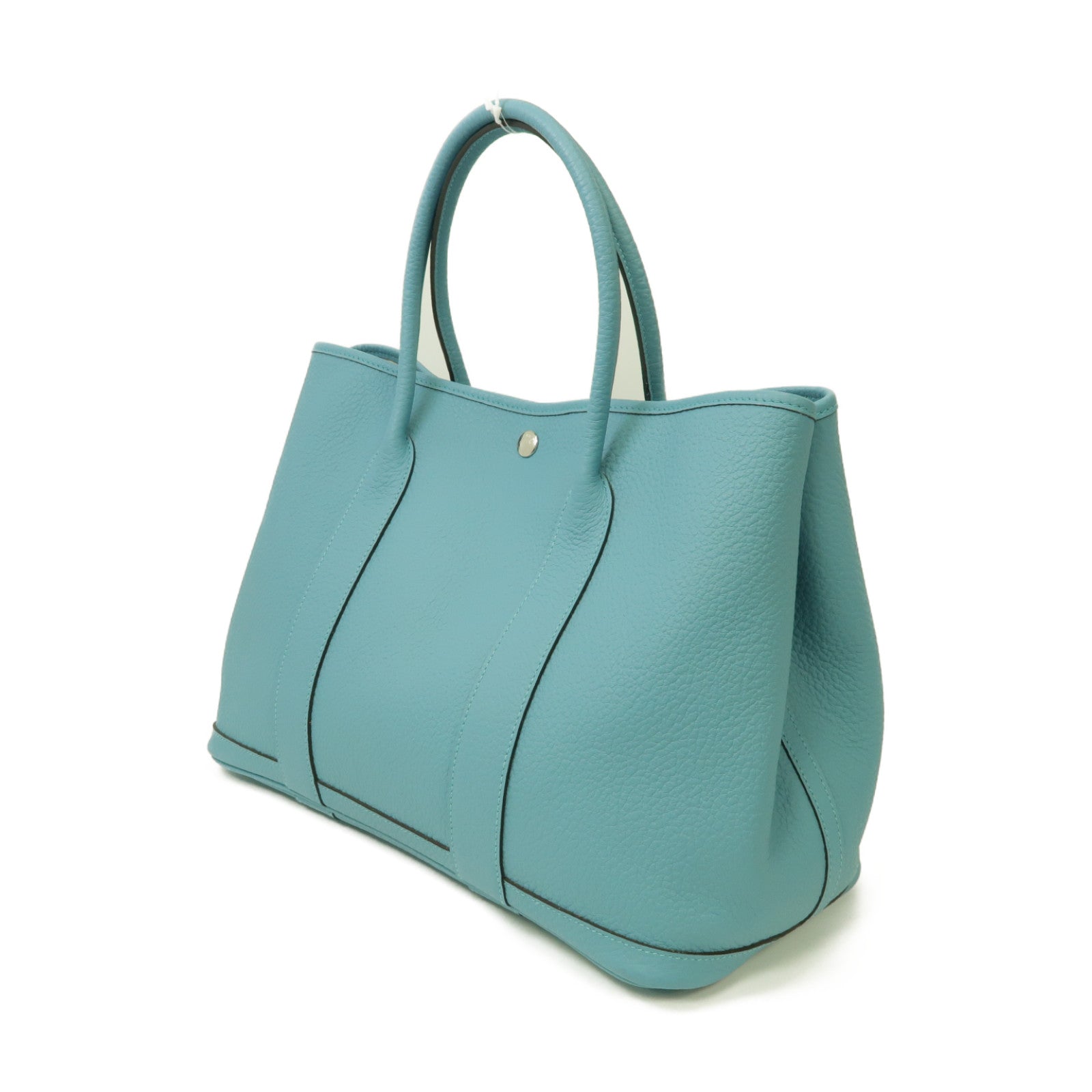 HERMES Country皮革Garden Party PM銀扣手挽袋Bleu-Atoll藍色