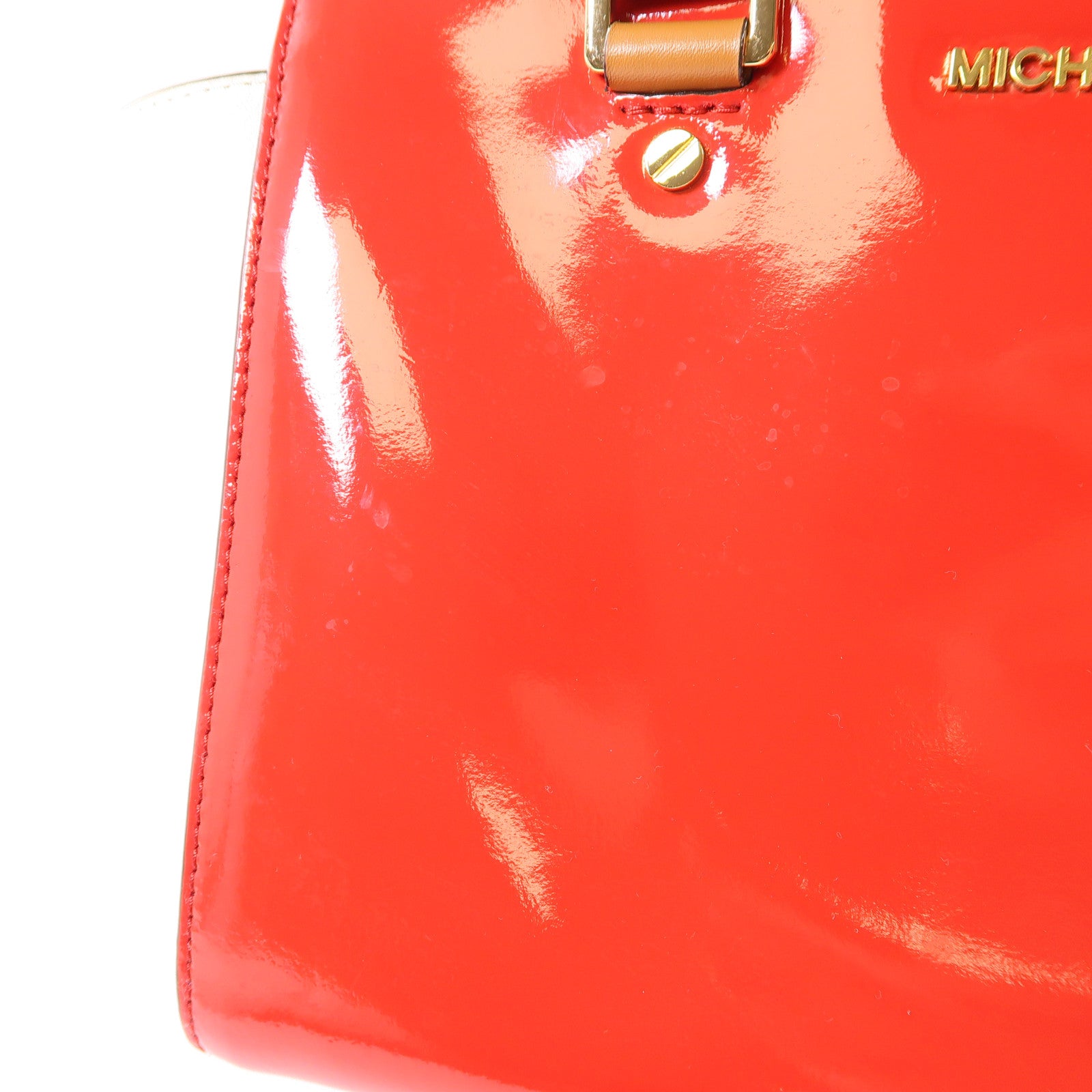 MICHAEL KORS GHW Hand Bag Patent Leather White/Red