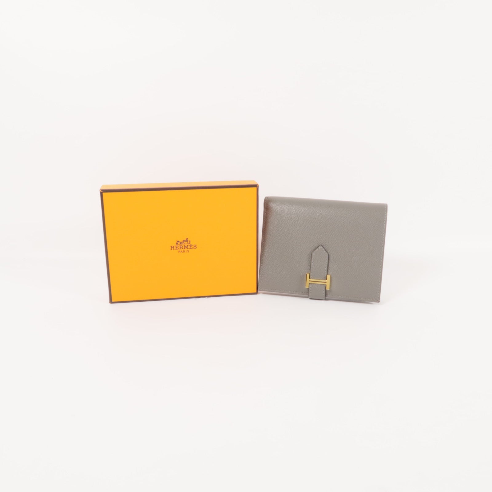 HERMES Madame皮革Bearn Compact Wallet金扣錢包
