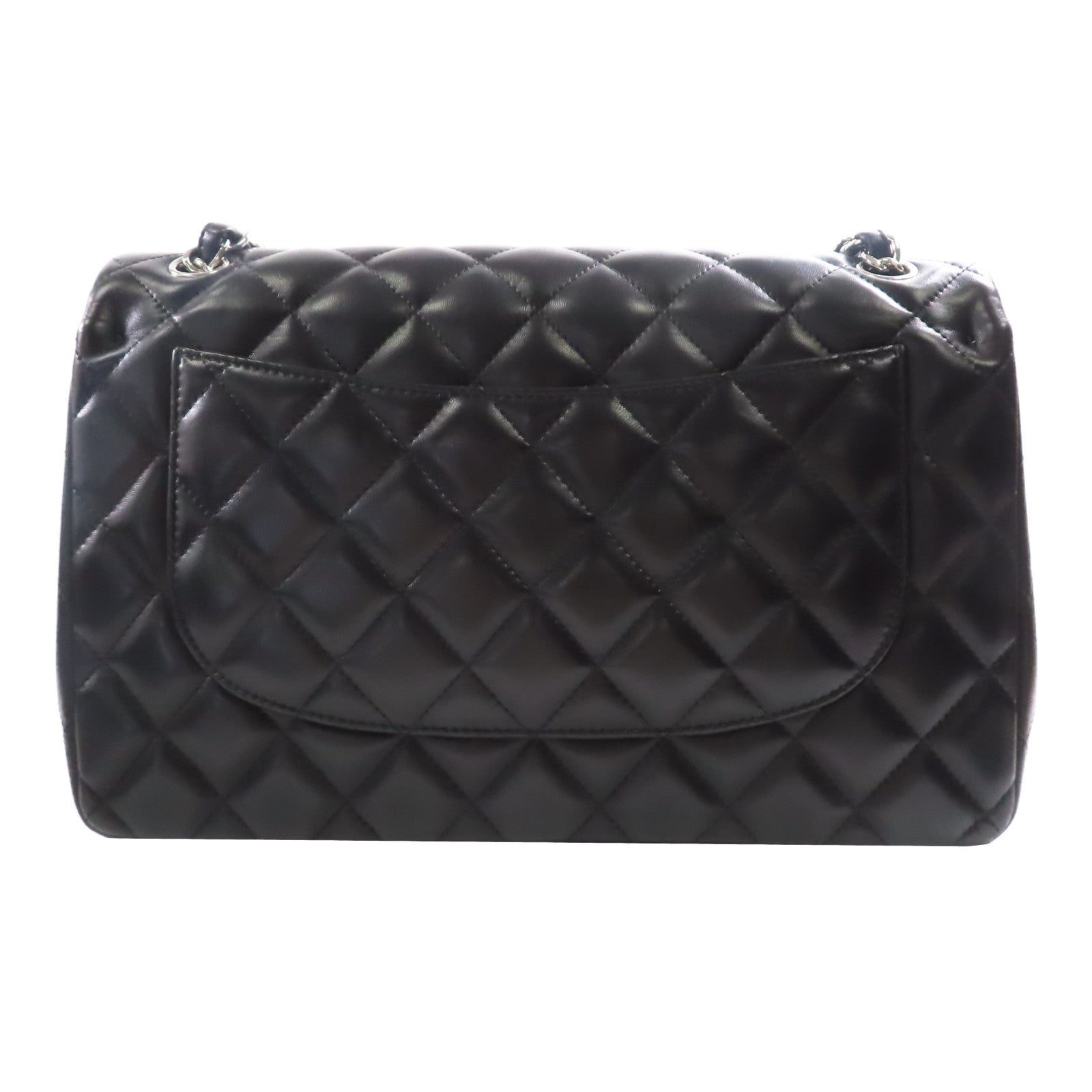 CHANEL 羊皮皮革Large Classic銀扣鏈帶肩背袋黑色