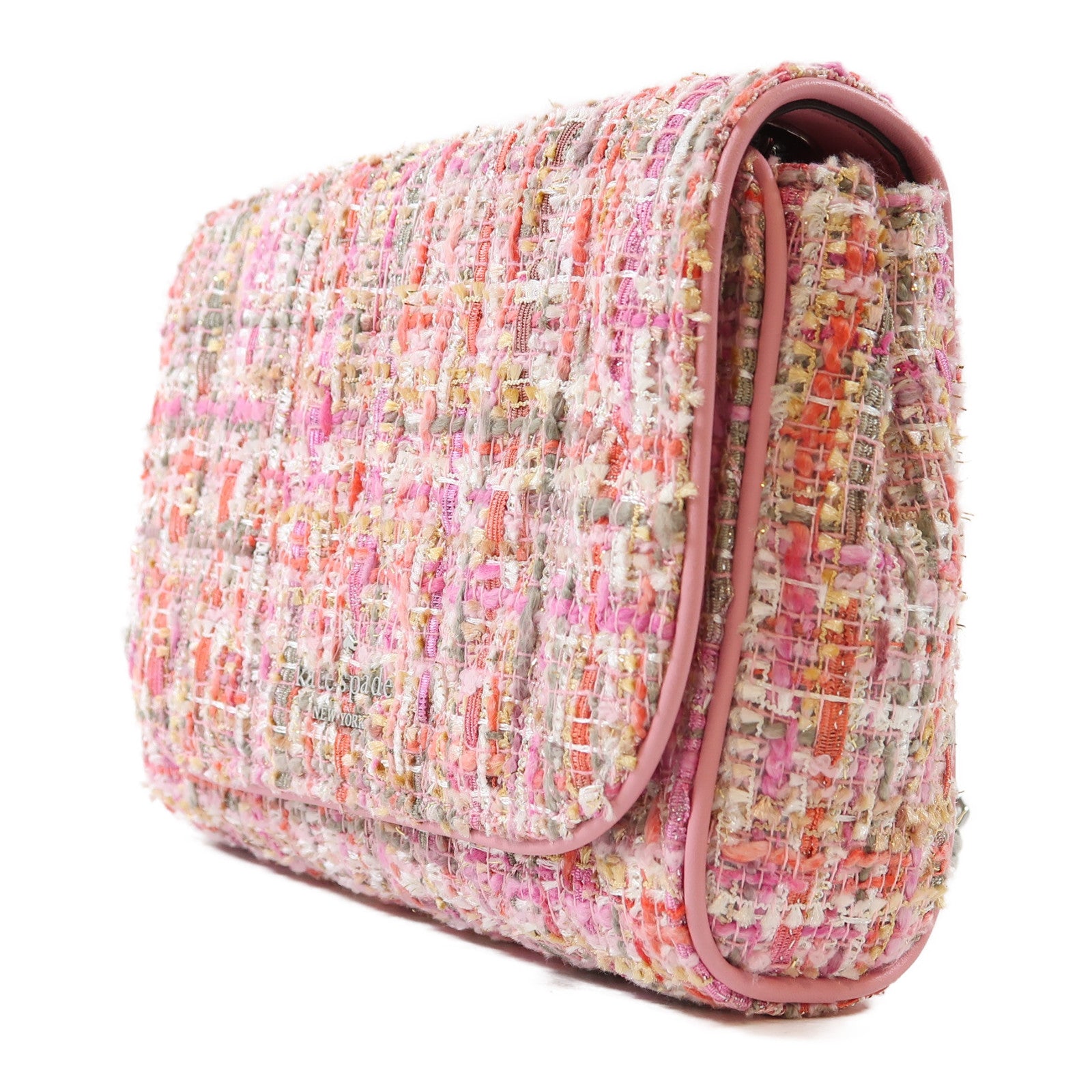 Kate Spade 斜紋軟呢Shoulder Bag銀扣鏈帶肩背袋粉紅色