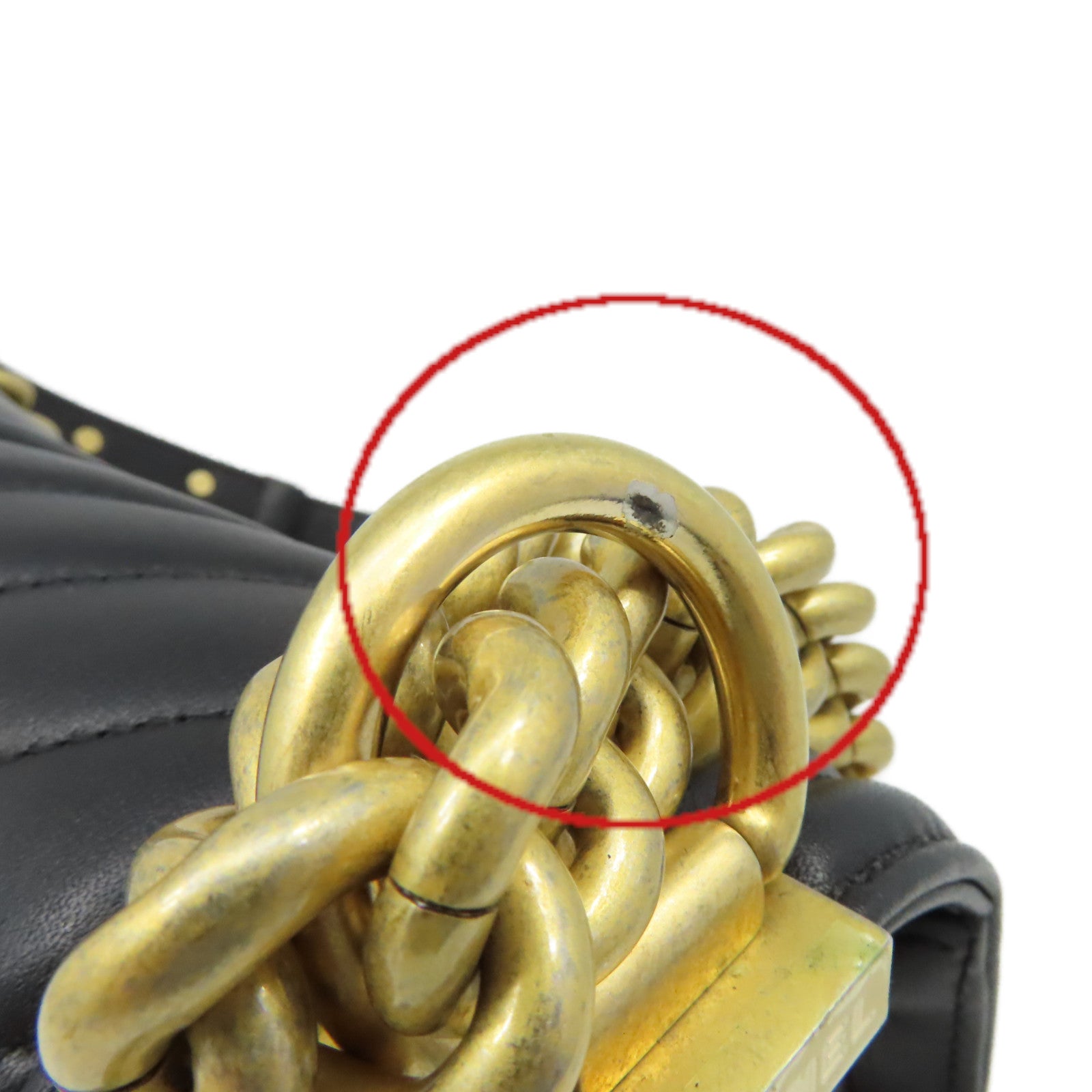 CHANEL 【激減優惠】斜紋羊皮皮革Boy Chanel 25cmShoulder Bag金扣鏈帶肩背袋黑色