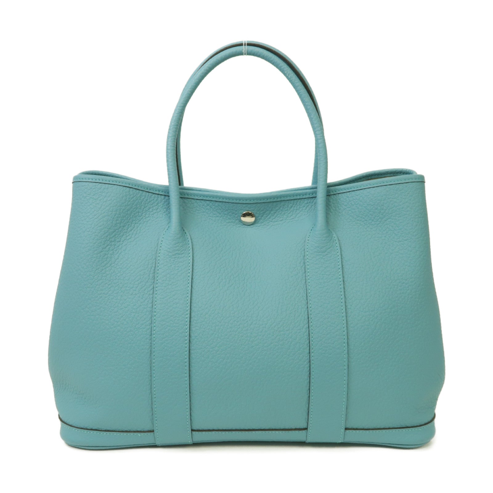 HERMES Country皮革Garden Party PM銀扣手挽袋Bleu-Atoll藍色