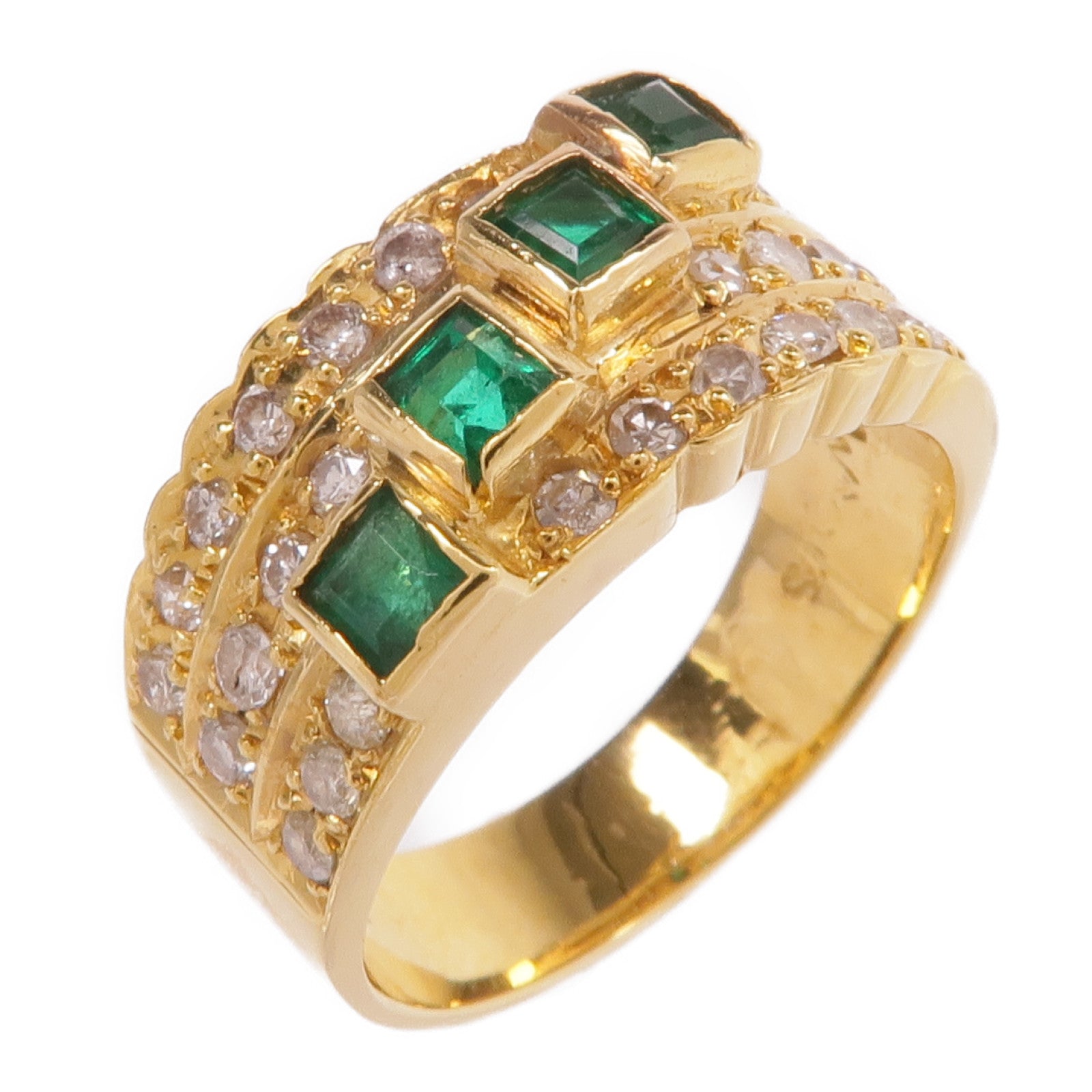 JEWELRY 【激減優惠】18K黃金Emerald Diamond Ring綠寶石/鑽石戒指US#5.25