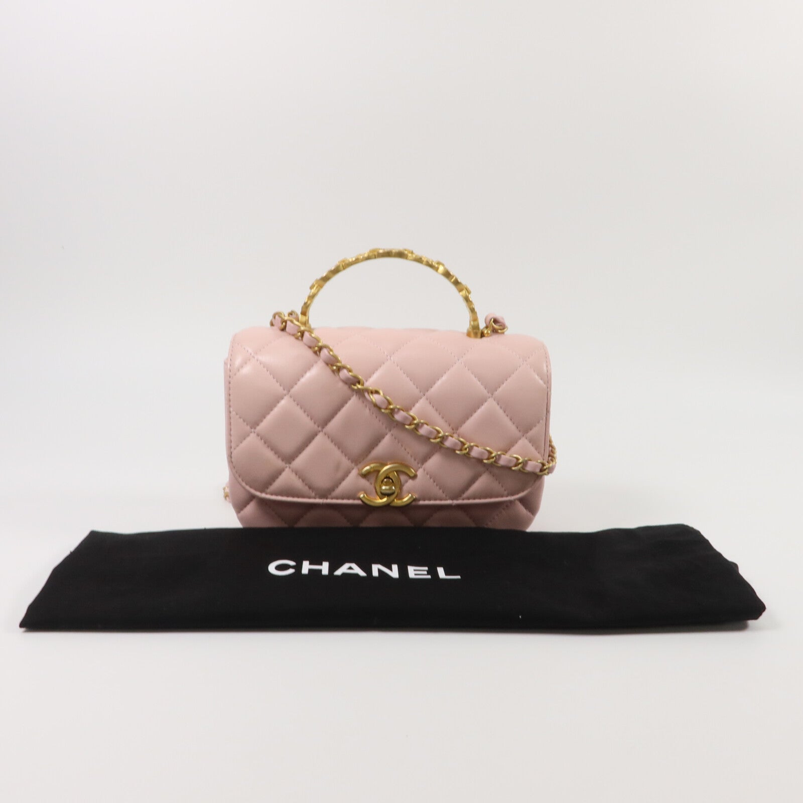 CHANEL 羊皮皮革Mini Handle Flap Bag鏈帶手挽肩背兩用袋