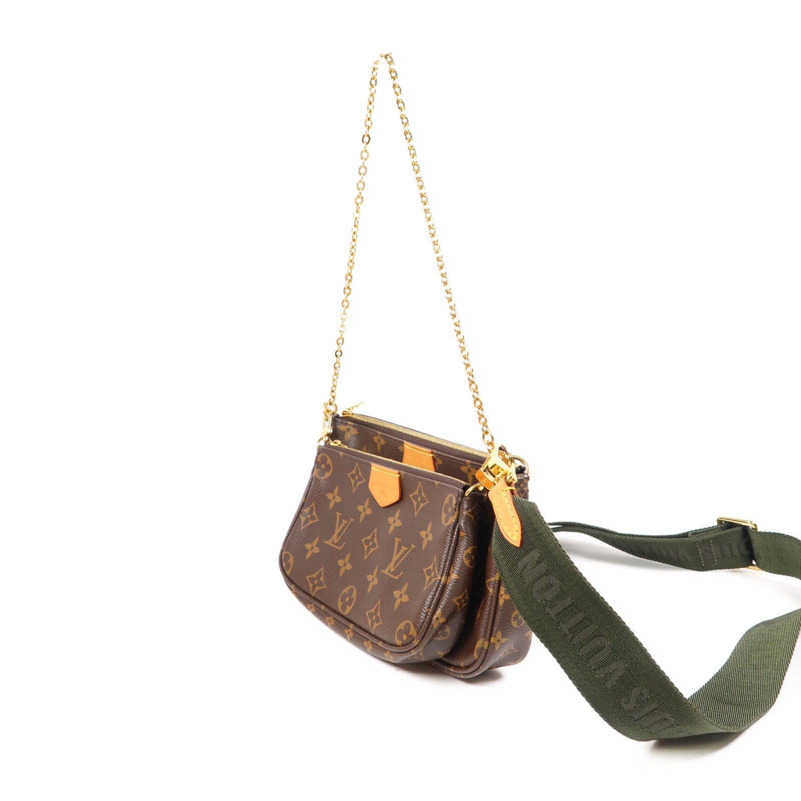 LOUIS VUITTON Monogram Multi Pochette Accessoires金扣肩背袋棕色