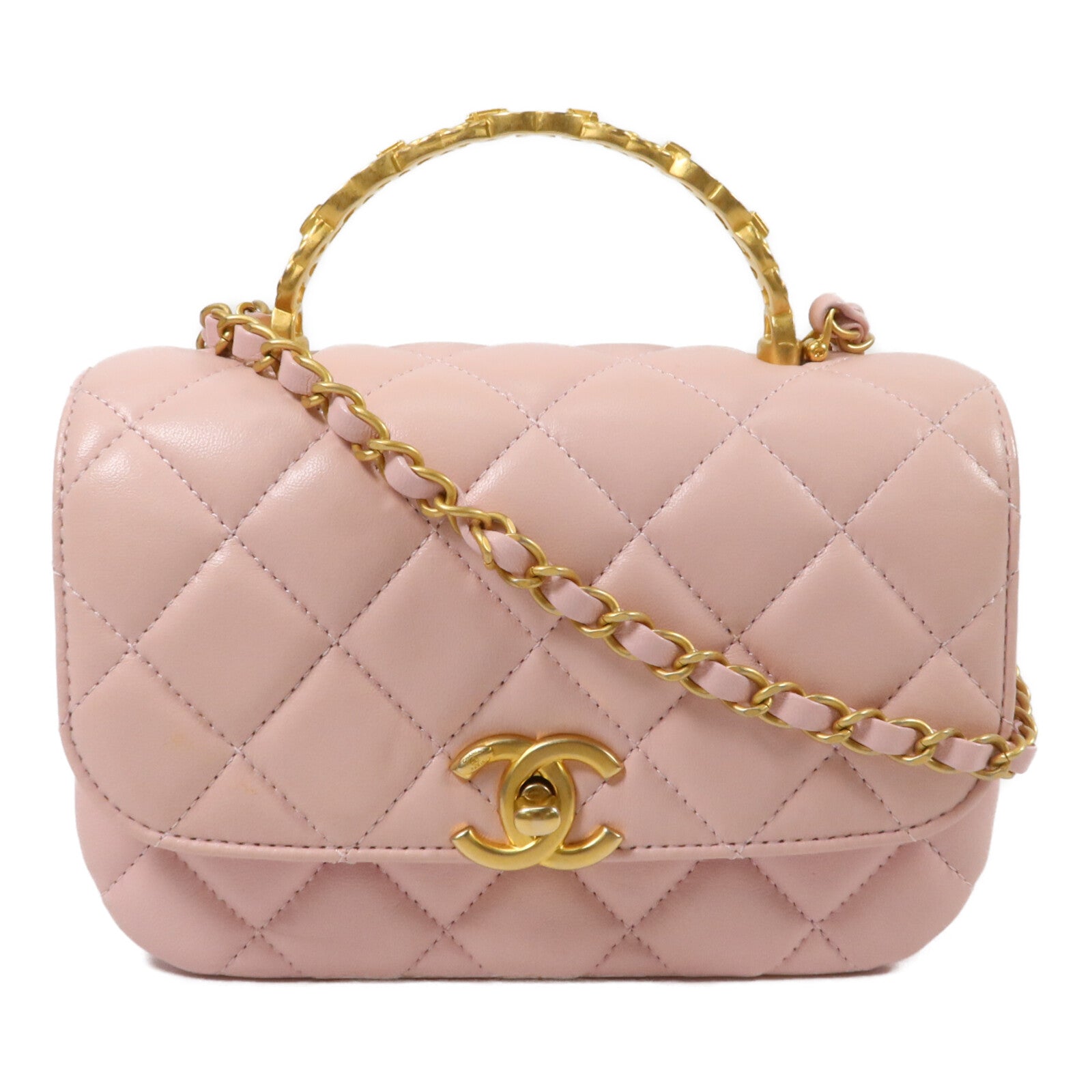 CHANEL 羊皮皮革Mini Handle Flap Bag鏈帶手挽肩背兩用袋