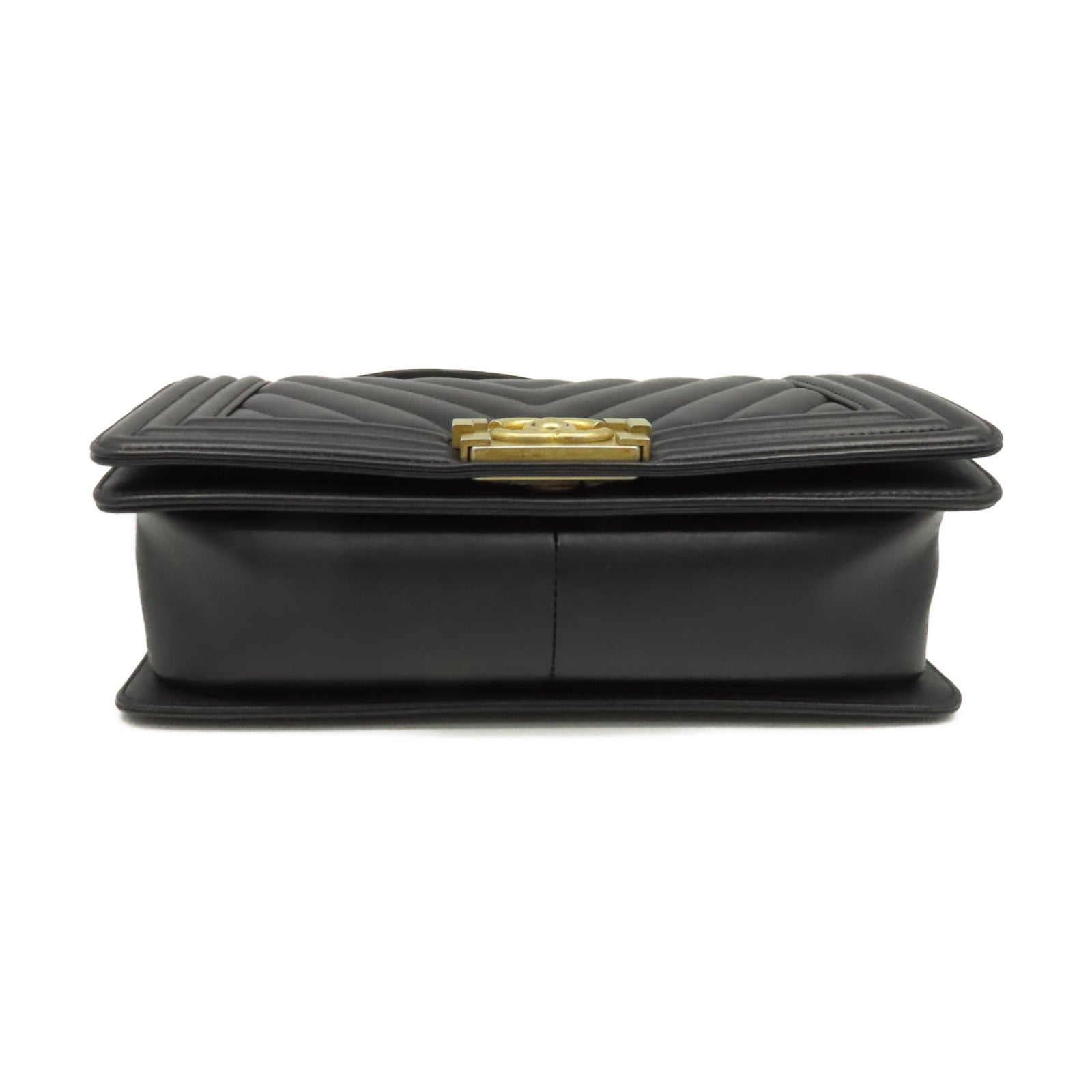 CHANEL 【激減優惠】斜紋羊皮皮革Boy Chanel 25cmShoulder Bag金扣鏈帶肩背袋黑色