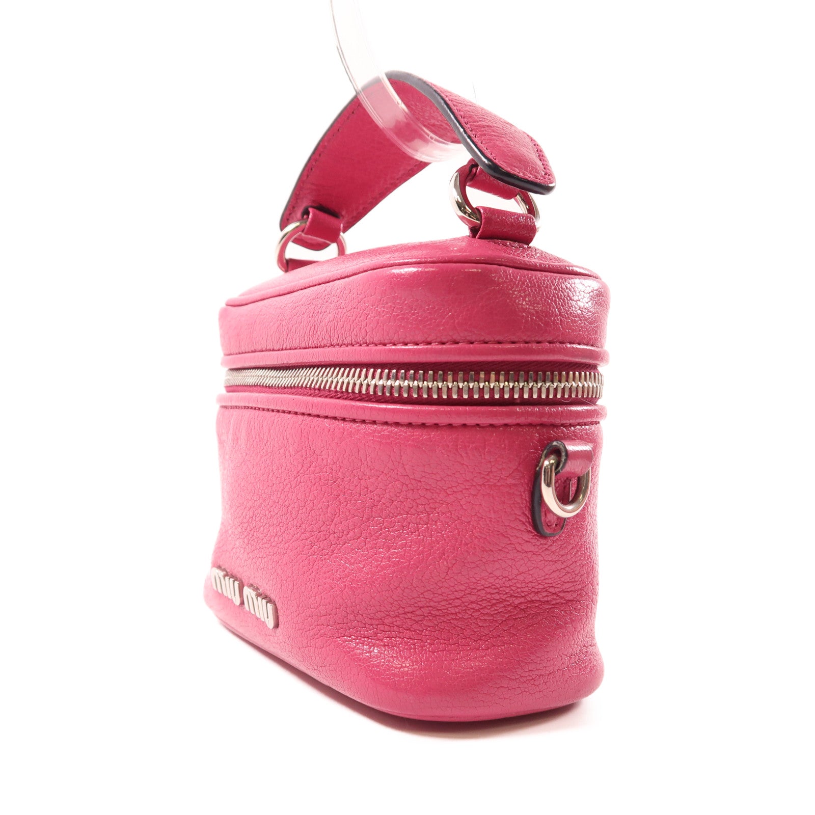 Miu Miu 牛皮皮革2 Way Shoulder銀扣手挽肩背兩用袋粉紅色