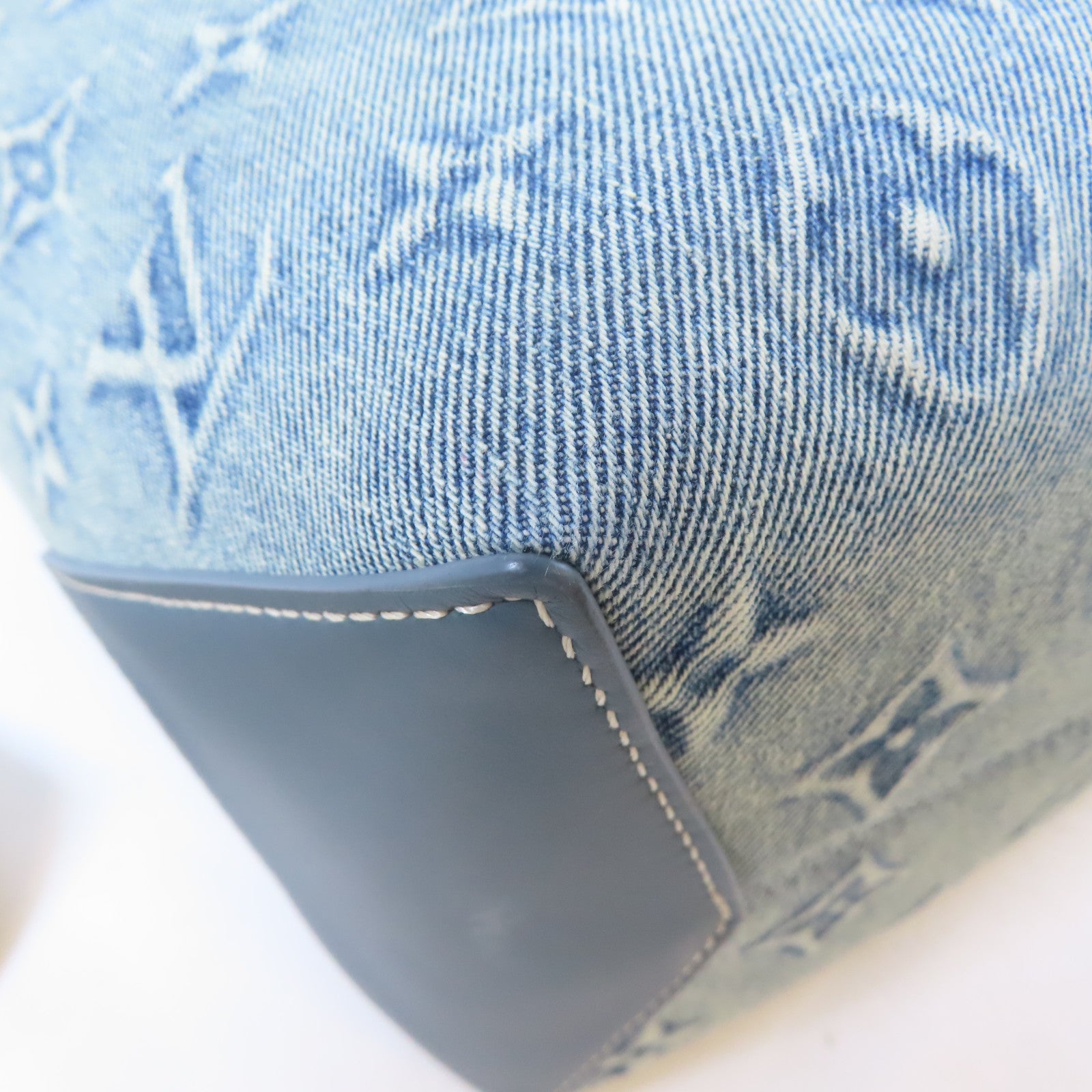 LOUIS VUITTON 牛仔布/皮革Weekend Tote NM銀扣手挽肩背兩用袋藍色