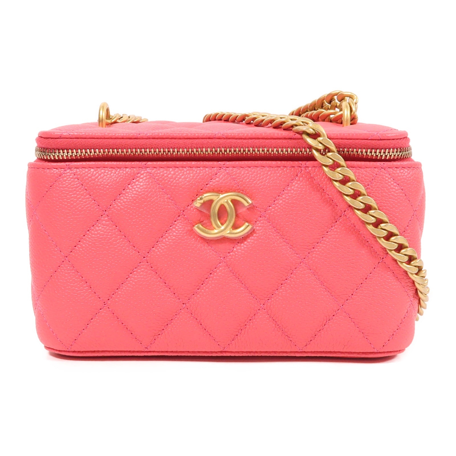 CHANEL 牛皮皮革Vanity Case金扣鏈帶肩背袋