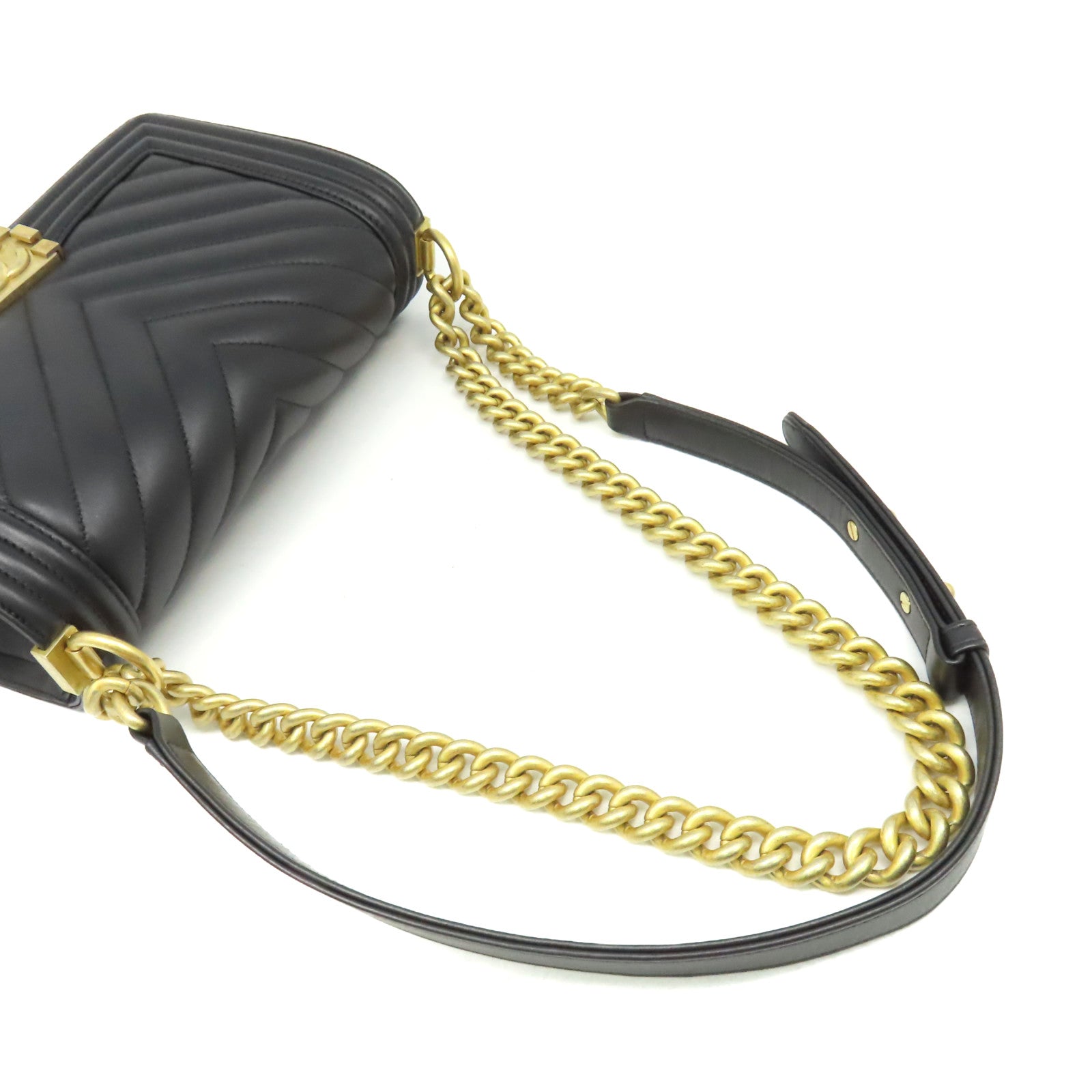 CHANEL 【激減優惠】斜紋羊皮皮革Boy Chanel 25cmShoulder Bag金扣鏈帶肩背袋黑色