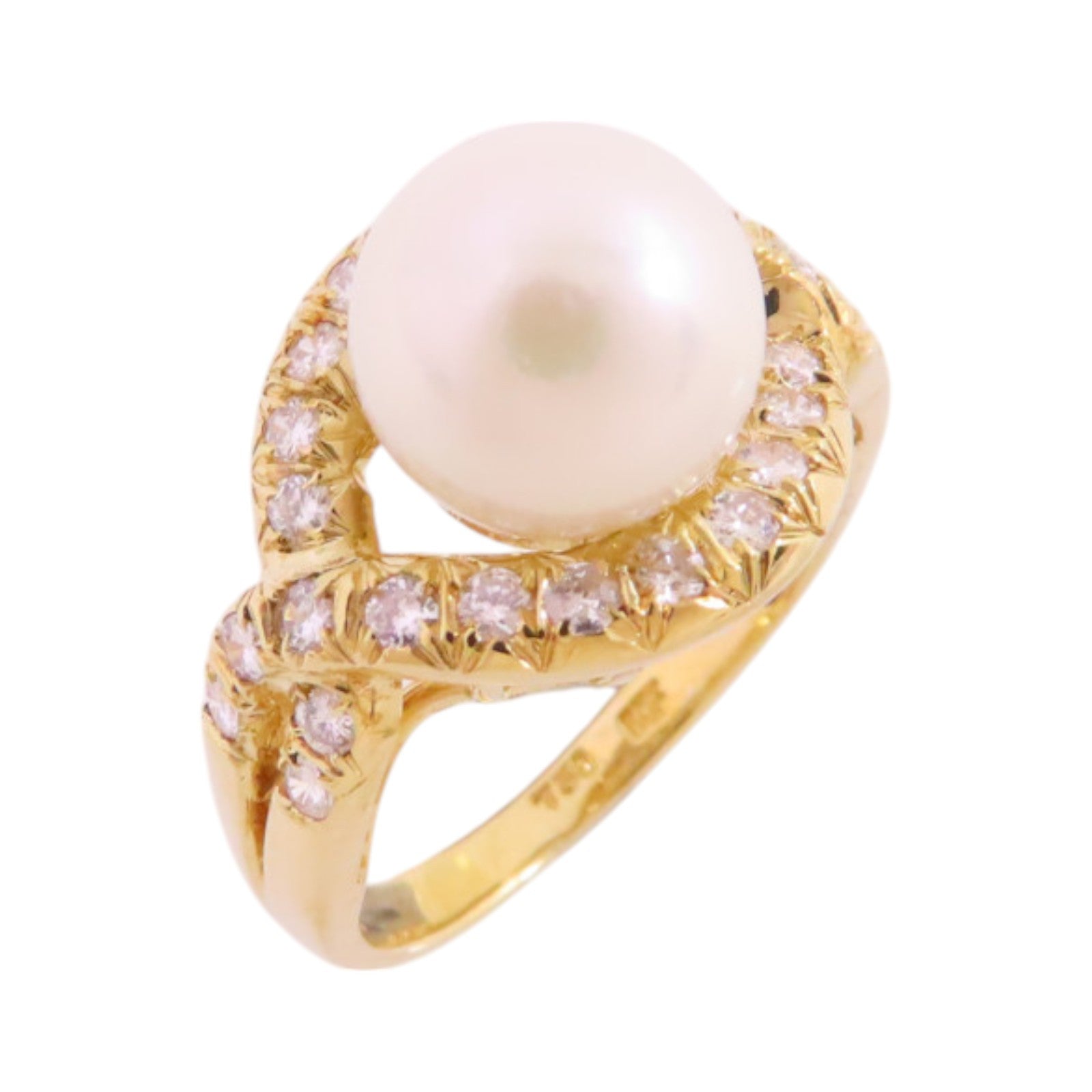 JEWELRY Pearl Diamond Ring US#4.25 18K Yellow Gold