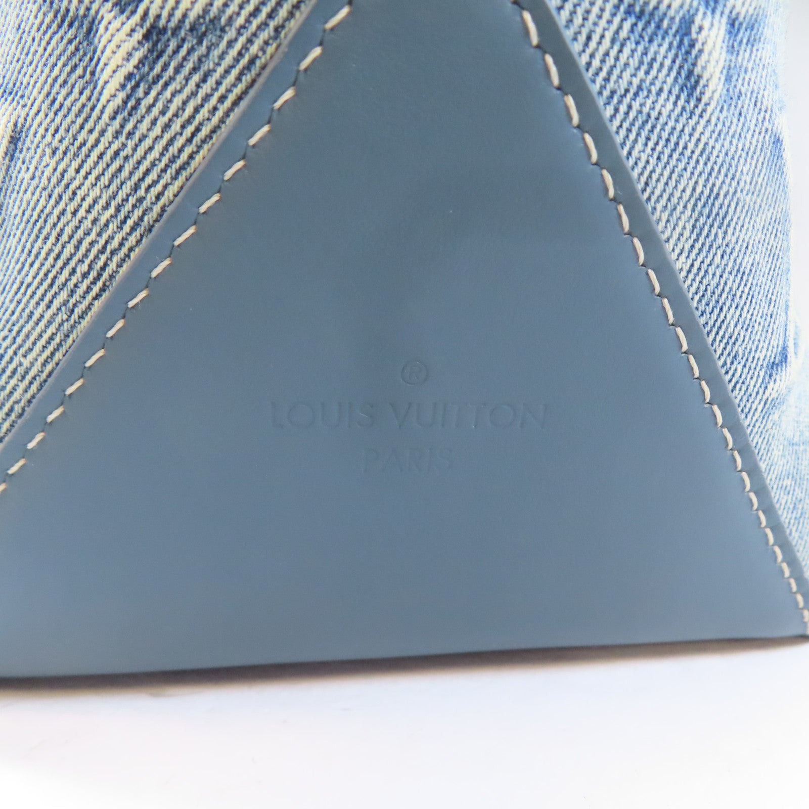 LOUIS VUITTON 牛仔布/皮革Weekend Tote NM銀扣手挽肩背兩用袋藍色