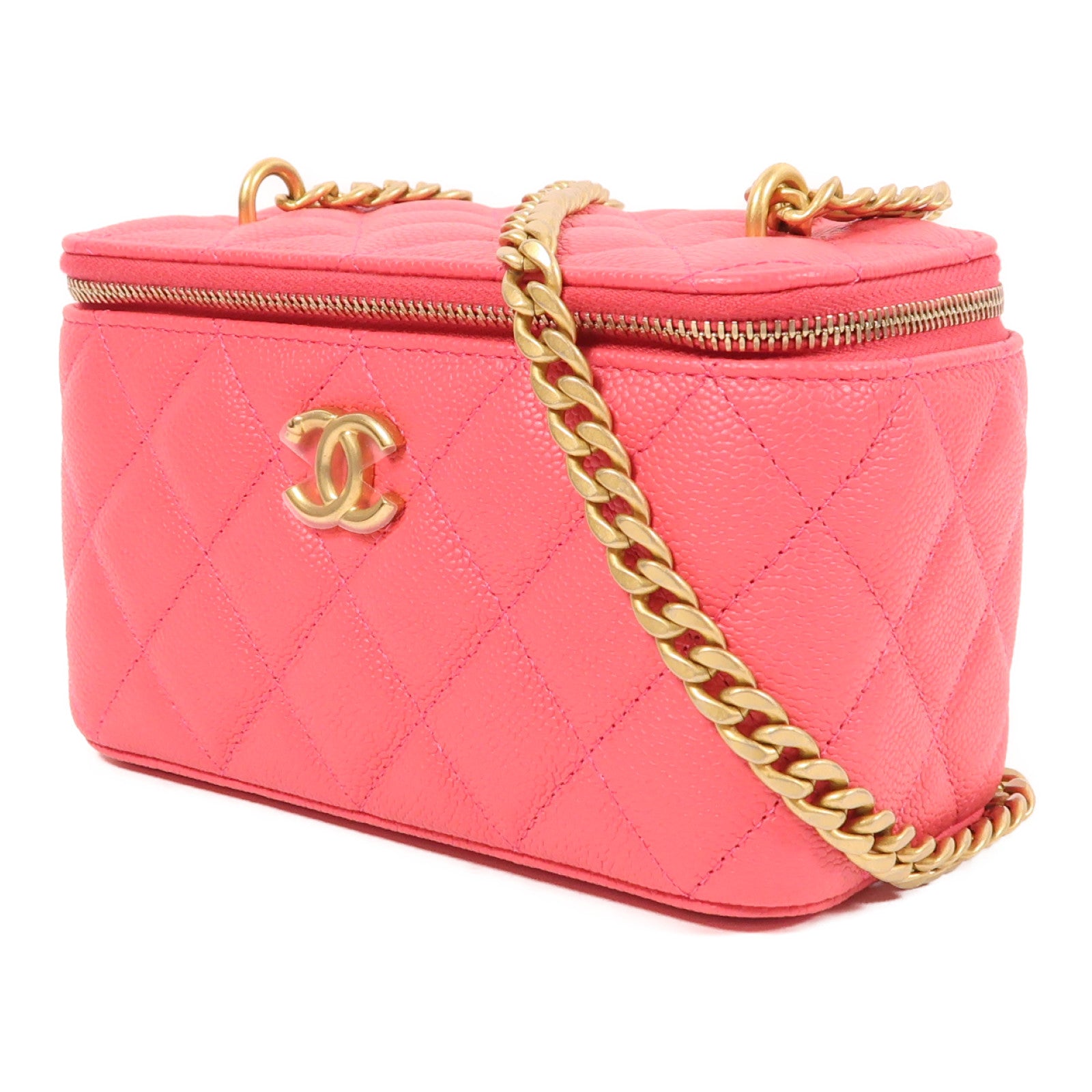 CHANEL 牛皮皮革Vanity Case金扣鏈帶肩背袋