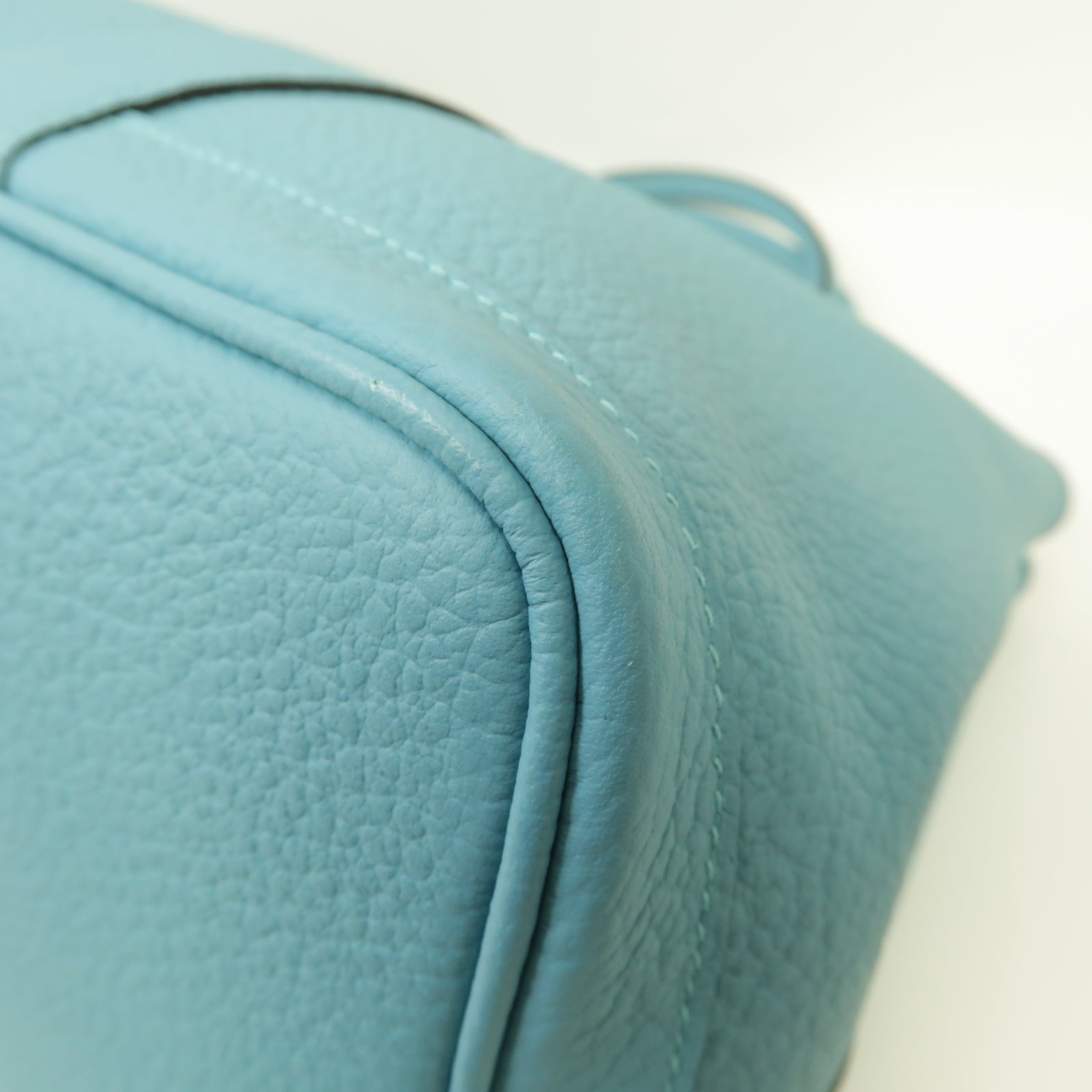 HERMES Country皮革Garden Party PM銀扣手挽袋Bleu-Atoll藍色