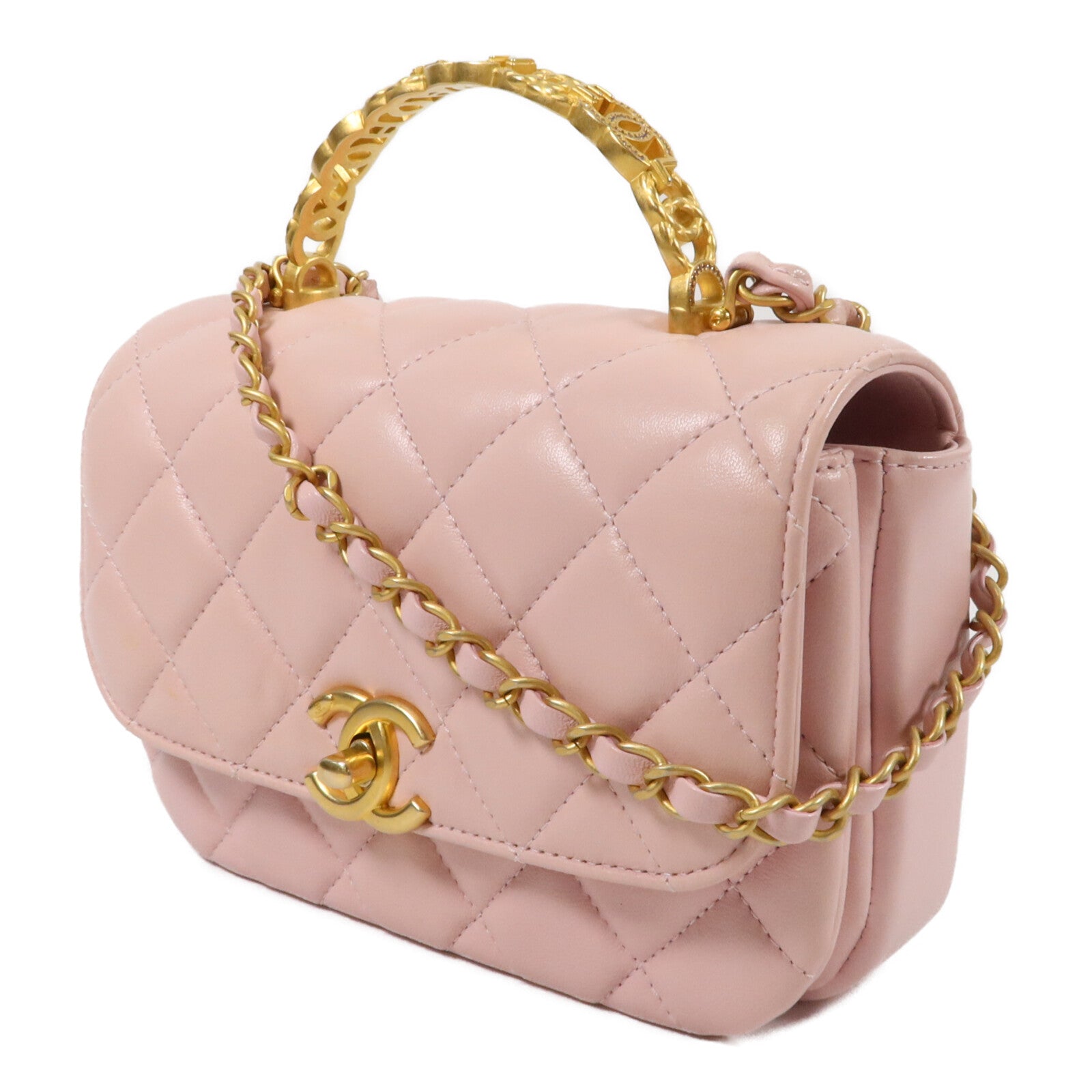 CHANEL 羊皮皮革Mini Handle Flap Bag鏈帶手挽肩背兩用袋
