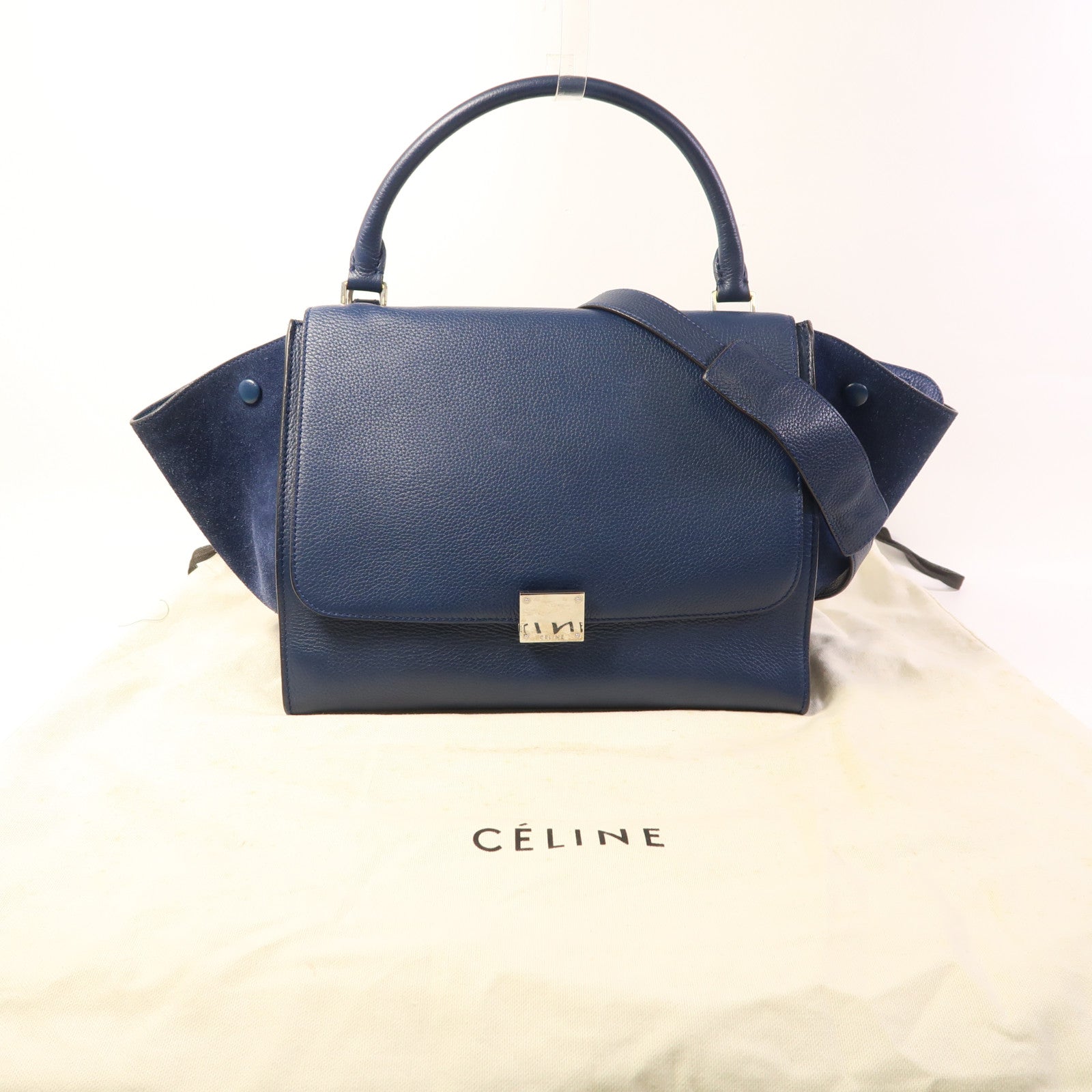 CELINE 牛皮皮革Trapeze銀扣手挽肩背兩用袋