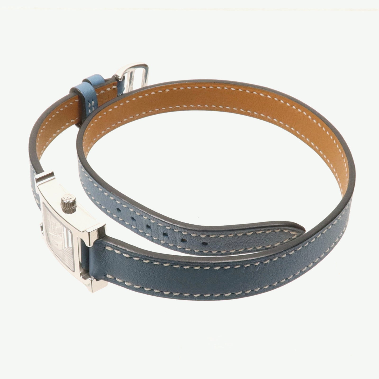HERMES Heure H Watch不鏽鋼/皮革手錶石英機芯白色