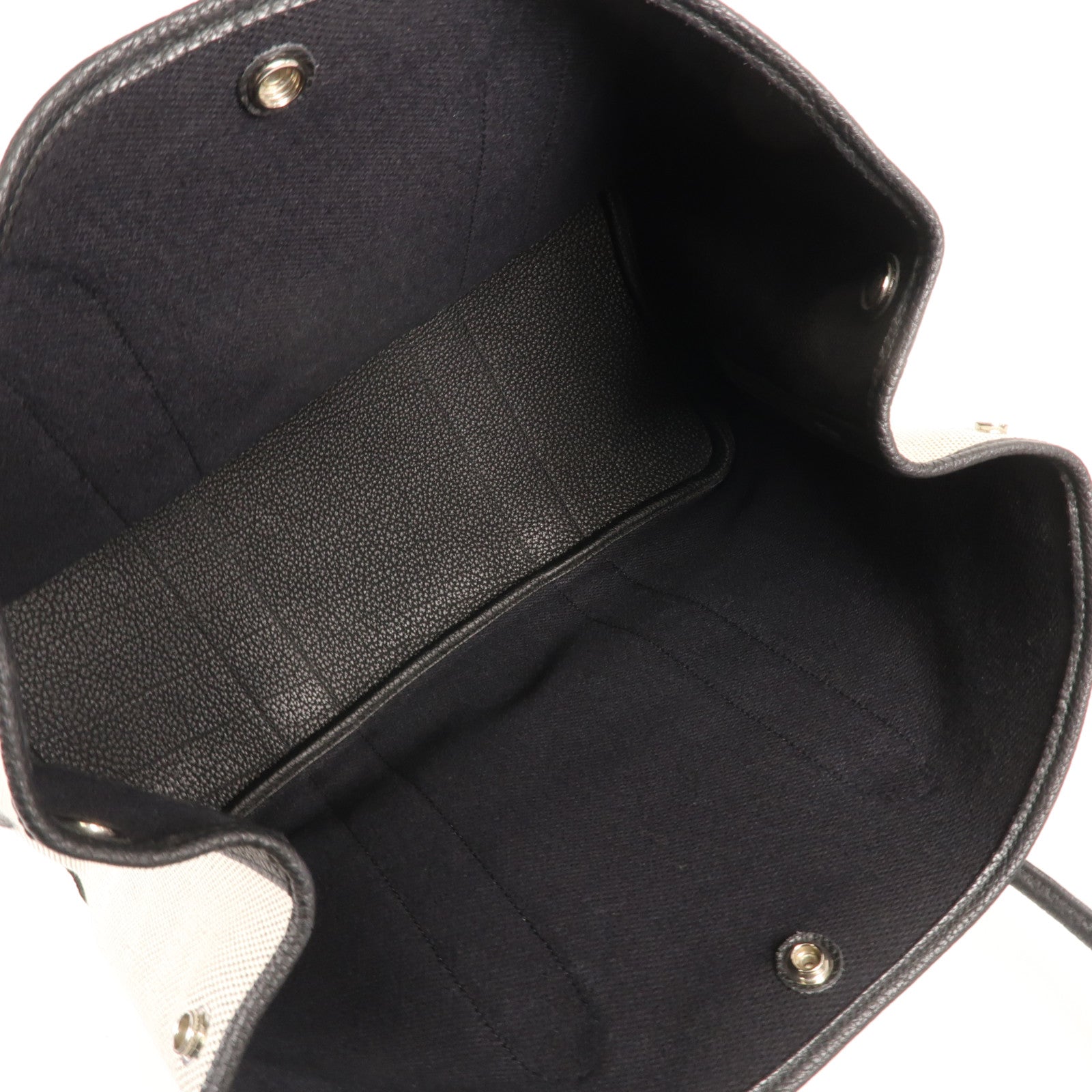 HERMES 帆布Garden Party PM銀扣手挽袋Black/White