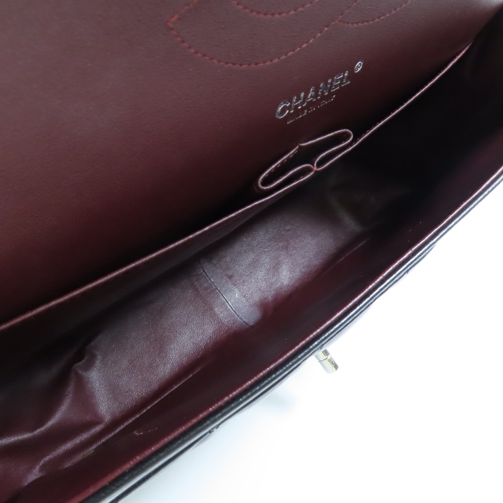 CHANEL 羊皮皮革Large Classic銀扣鏈帶肩背袋黑色