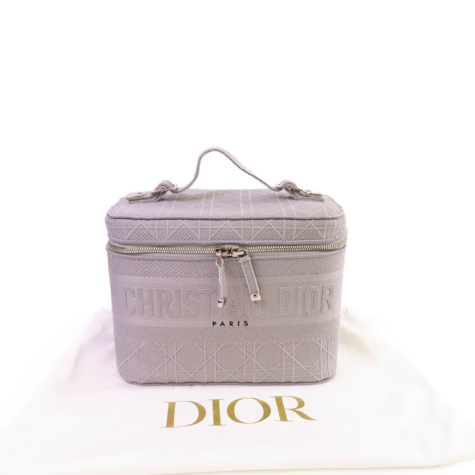 Dior 帆布Vanity Case Bag銀扣手挽袋灰色