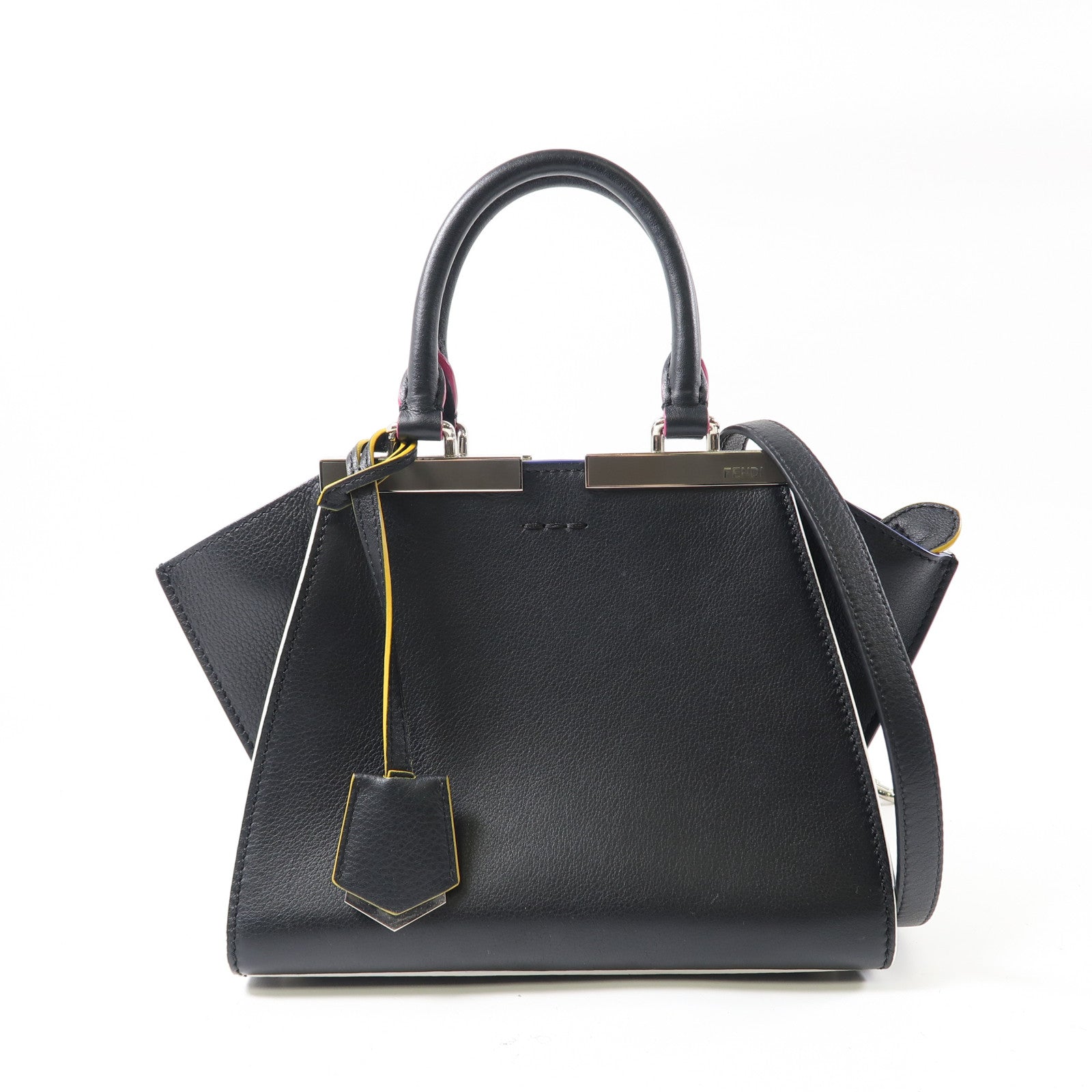 FENDI 牛皮皮革3Jours銀扣手挽肩背兩用袋黑色