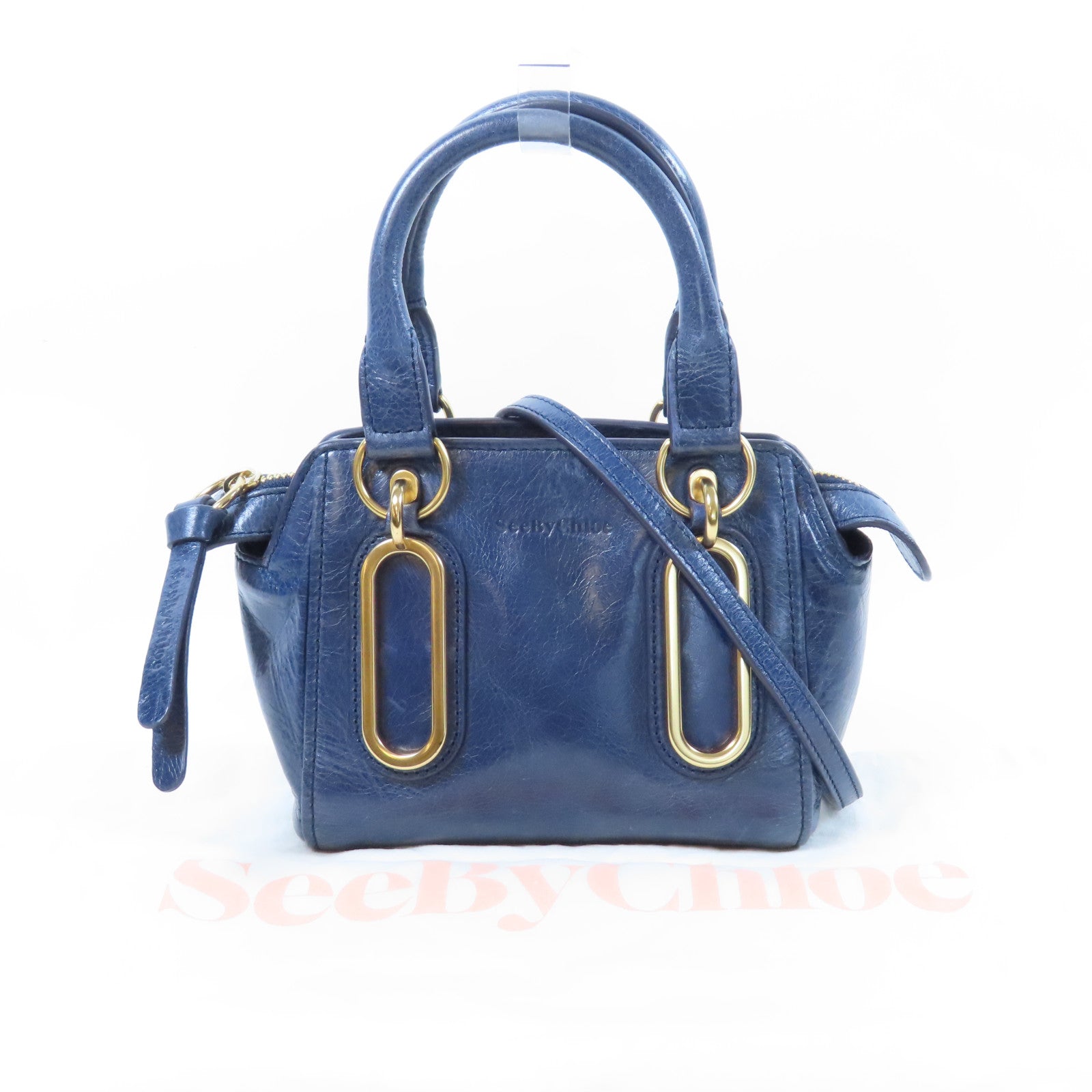 SEE BY CHLOE 【激減優惠】牛皮皮革2 Way Shoulder Bag金扣手挽肩背兩用袋藍色