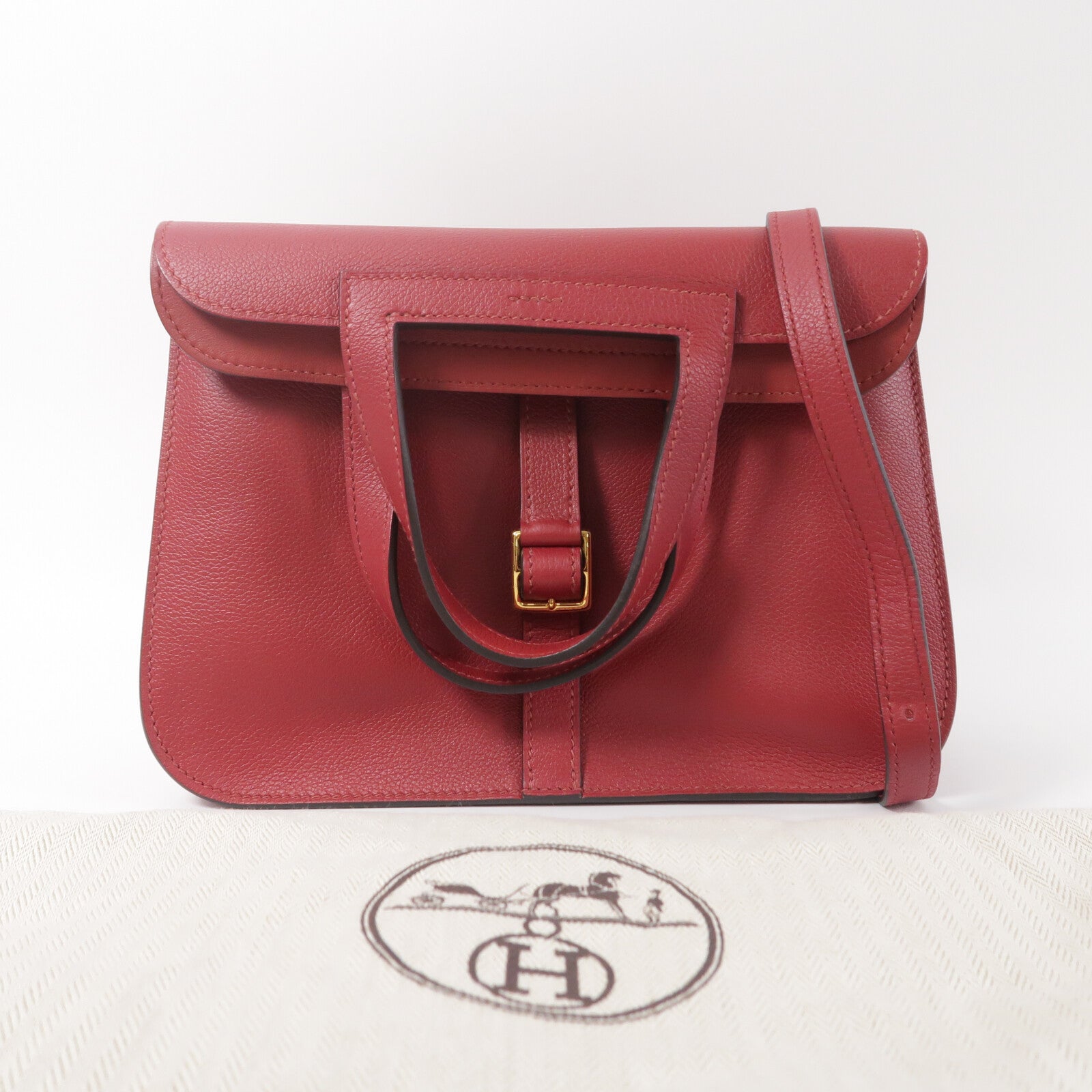 HERMES Evercolor皮革Halzan 25手挽肩背兩用袋Rough Grenal
