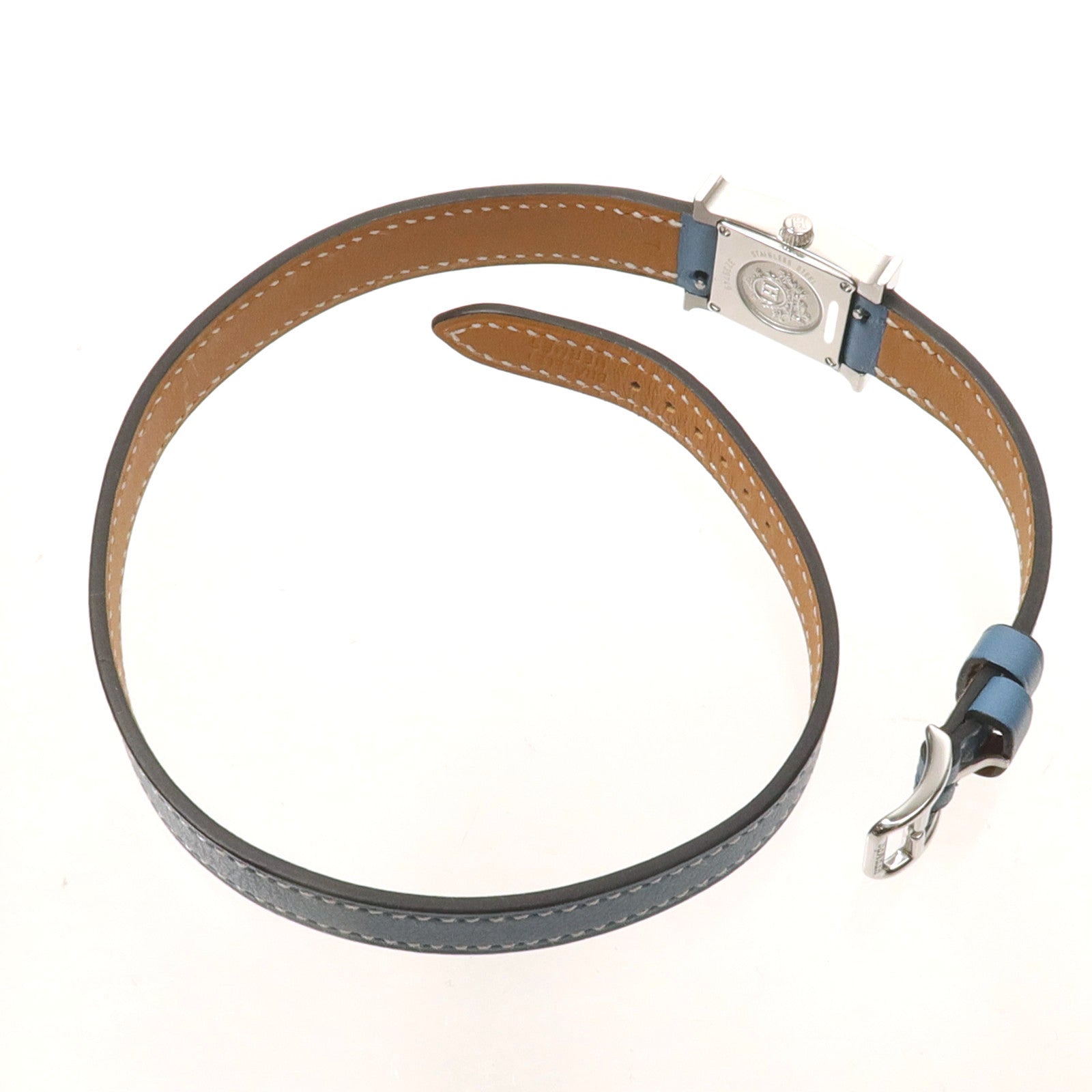 HERMES Heure H Watch不鏽鋼/皮革手錶石英機芯白色