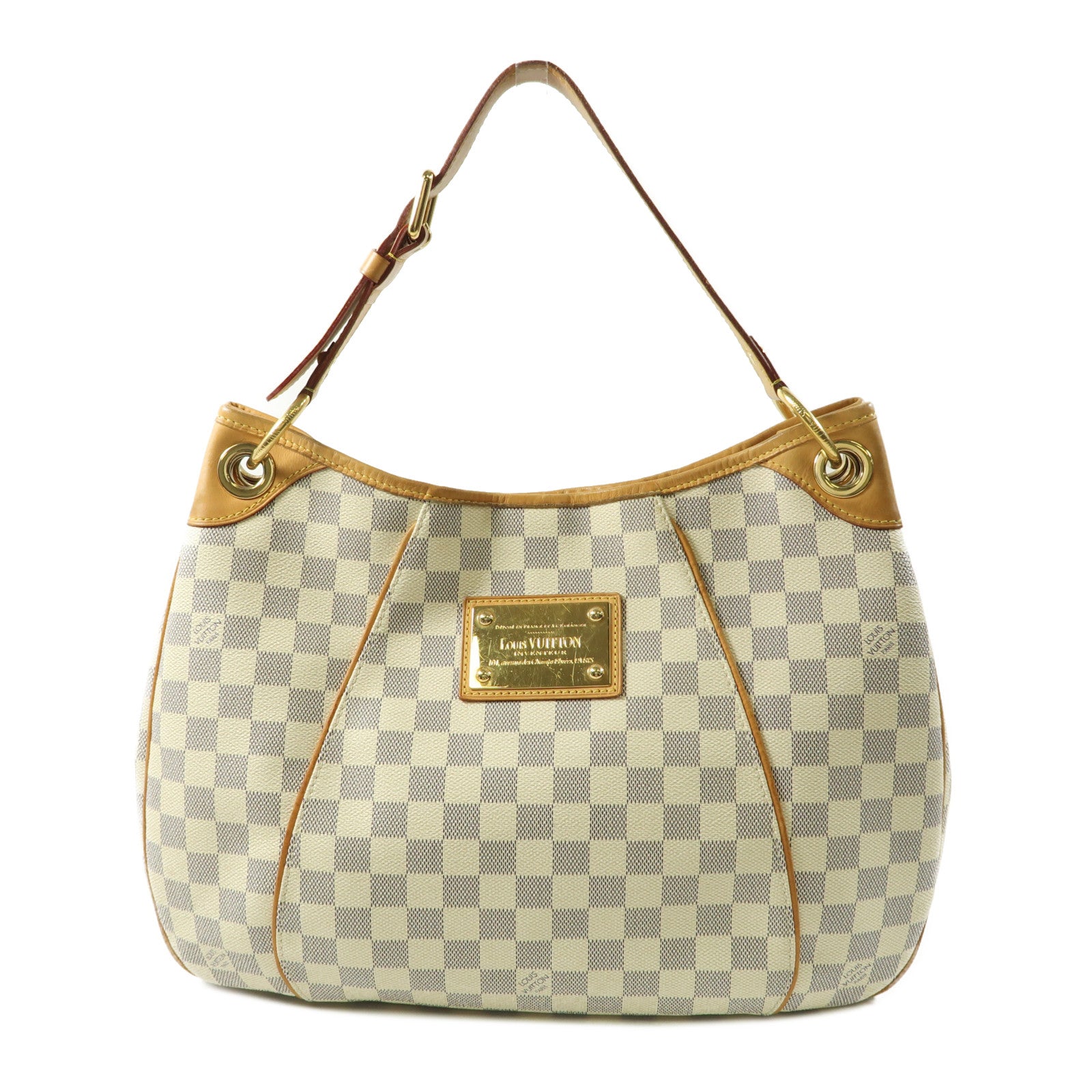LOUIS VUITTON Damier Azur Galliera PM金扣肩背袋白色