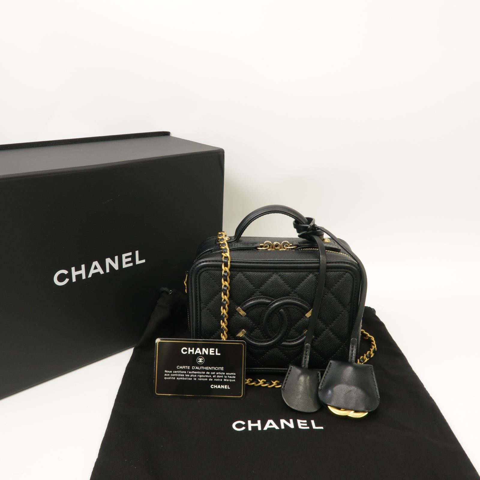 CHANEL 【激減優惠】菱格Caviar皮革Vanity Case金扣手挽肩背兩用袋黒色