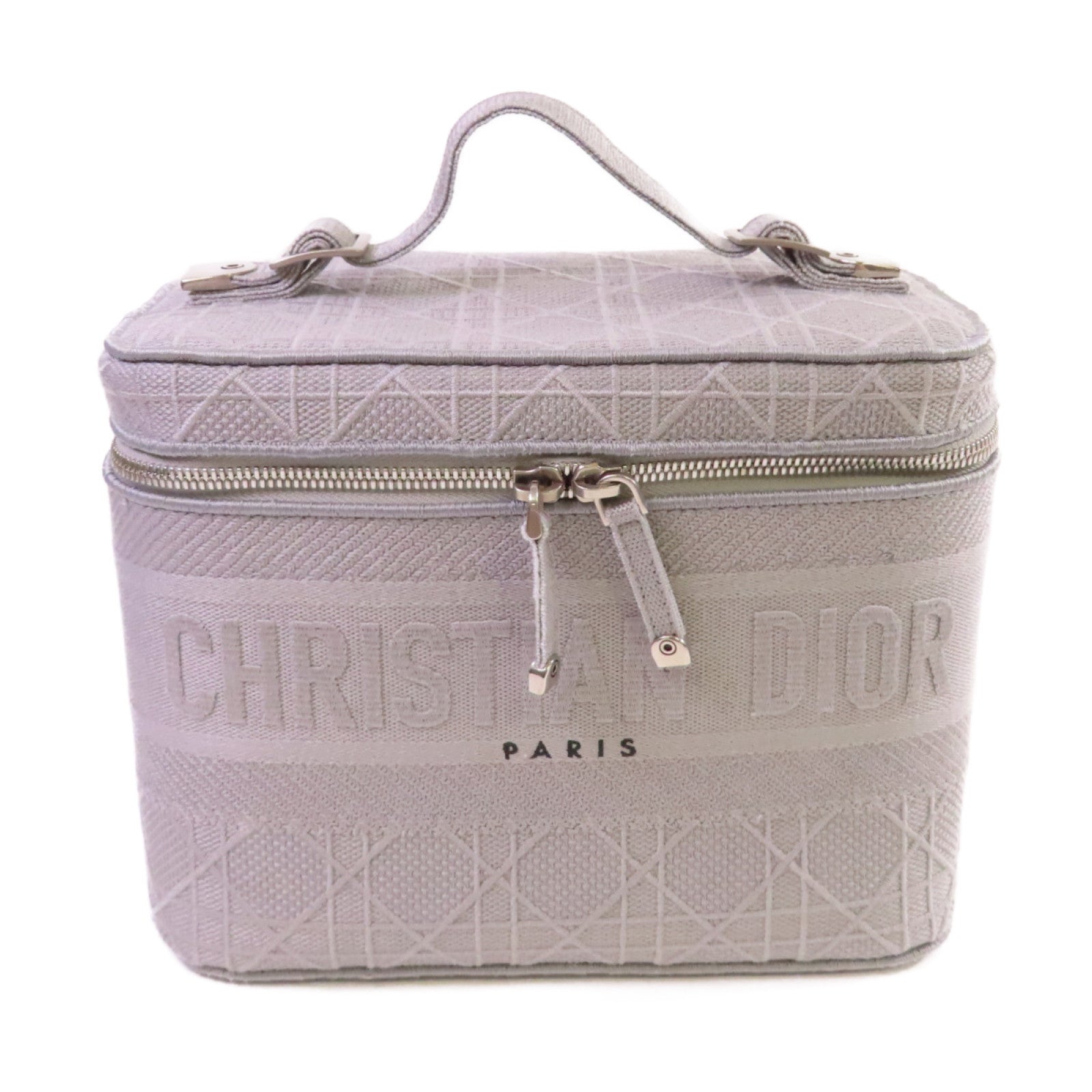 Dior 帆布Vanity Case Bag銀扣手挽袋灰色