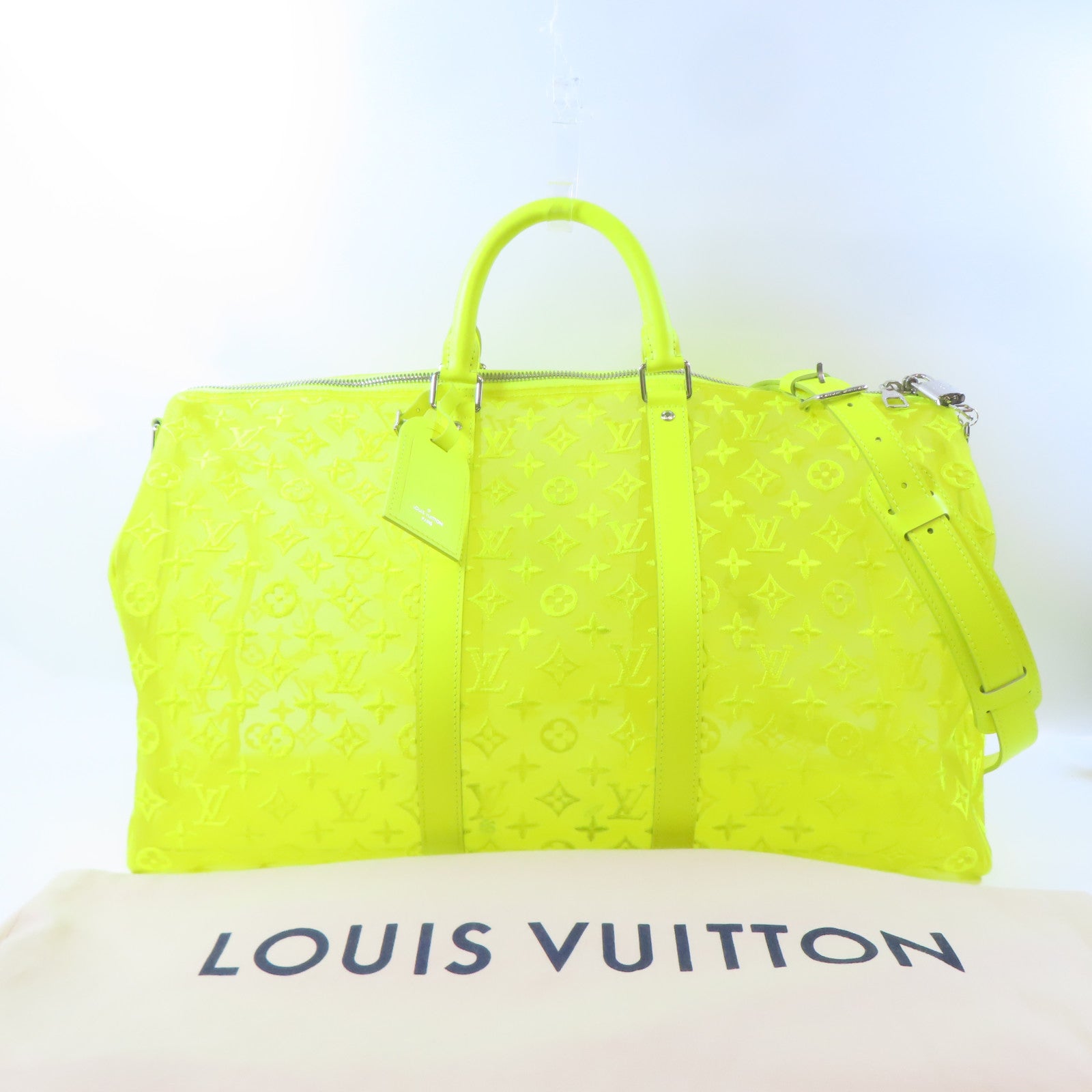 LOUIS VUITTON 尼龍Keepall Bandouliere 50銀扣波士頓包黃色