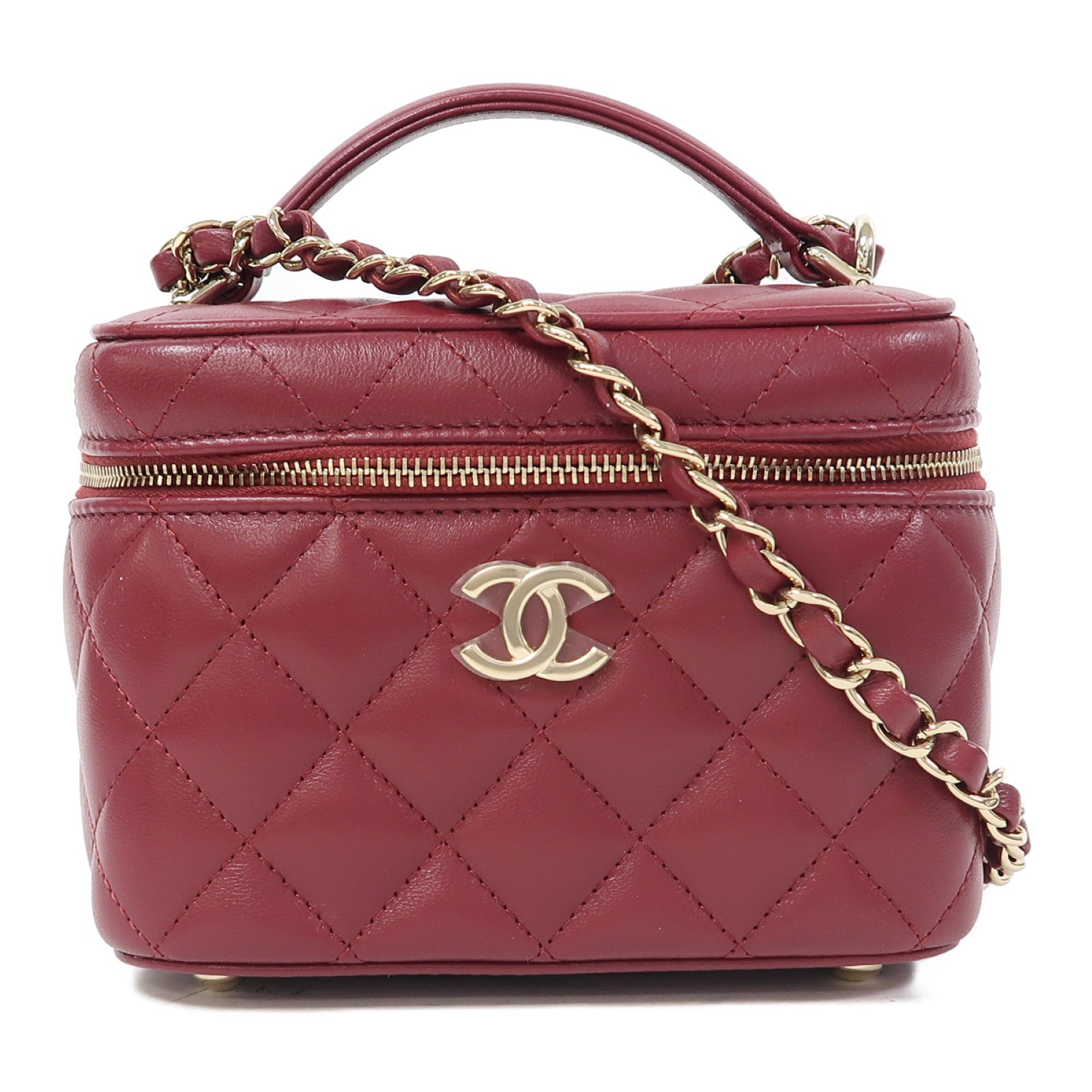 CHANEL 菱格皮革Vanity Case金扣鏈帶肩背袋紅色 Brand Off Hong Kong Online Store