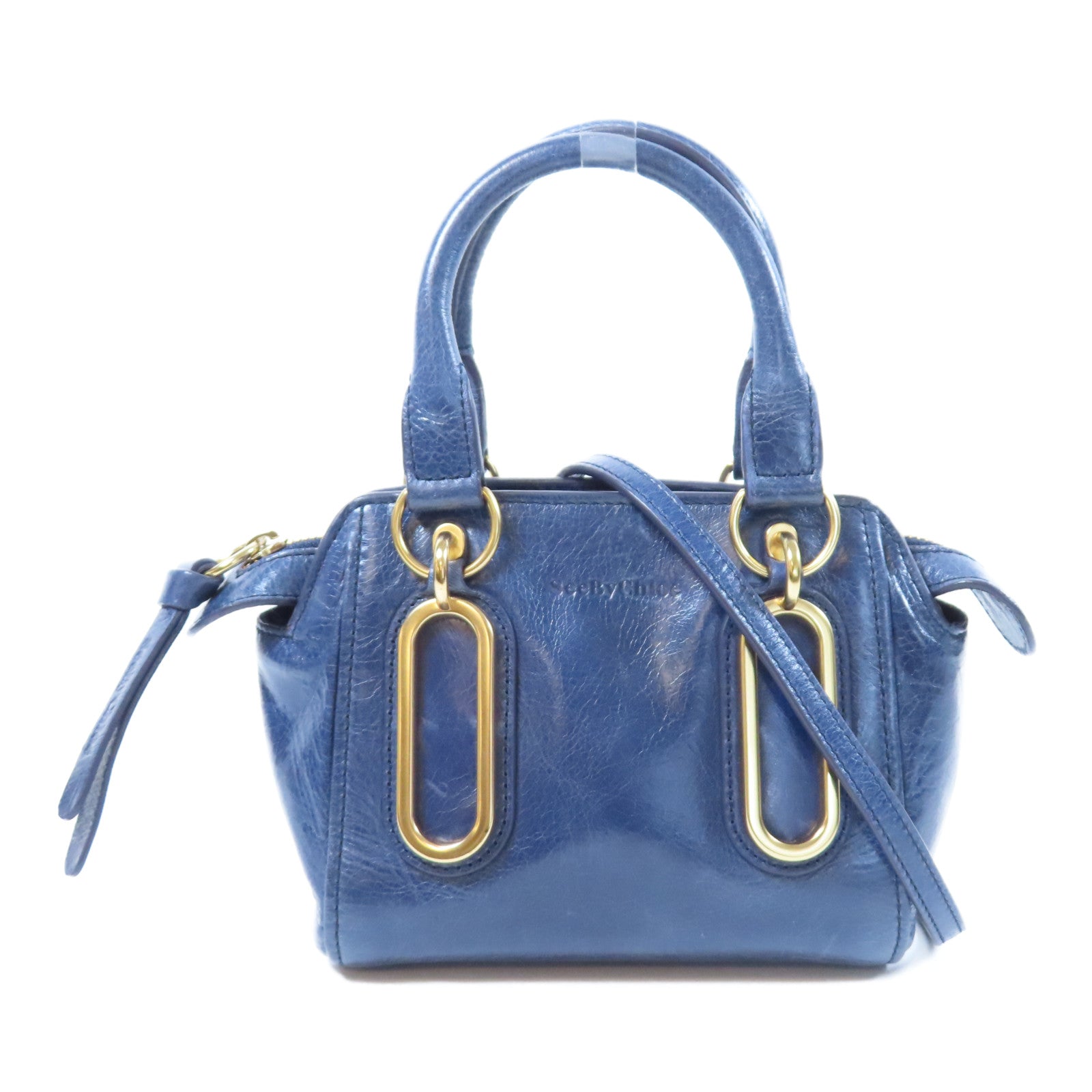 SEE BY CHLOE 【激減優惠】牛皮皮革2 Way Shoulder Bag金扣手挽肩背兩用袋藍色