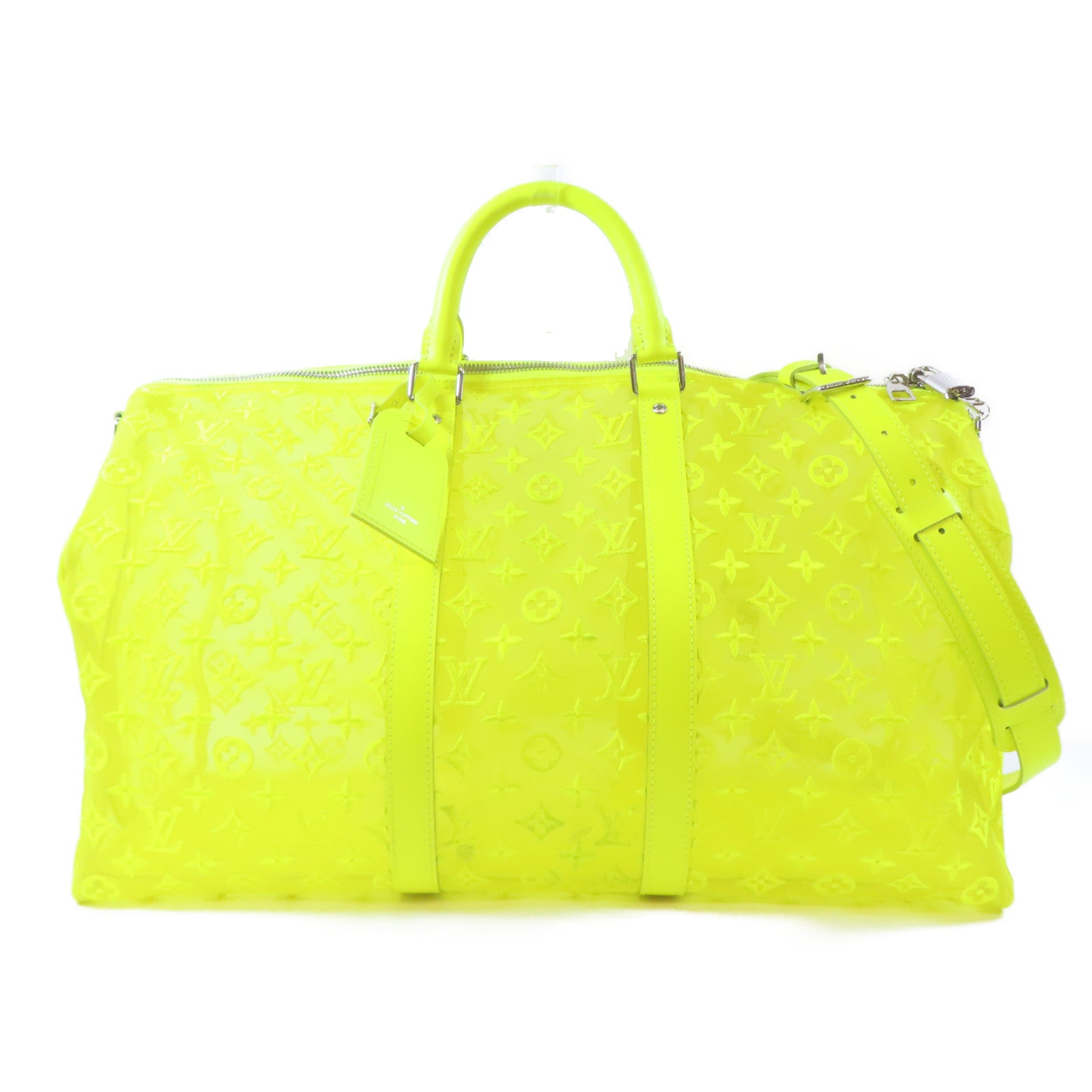 LOUIS VUITTON 尼龍Keepall Bandouliere 50銀扣波士頓包黃色