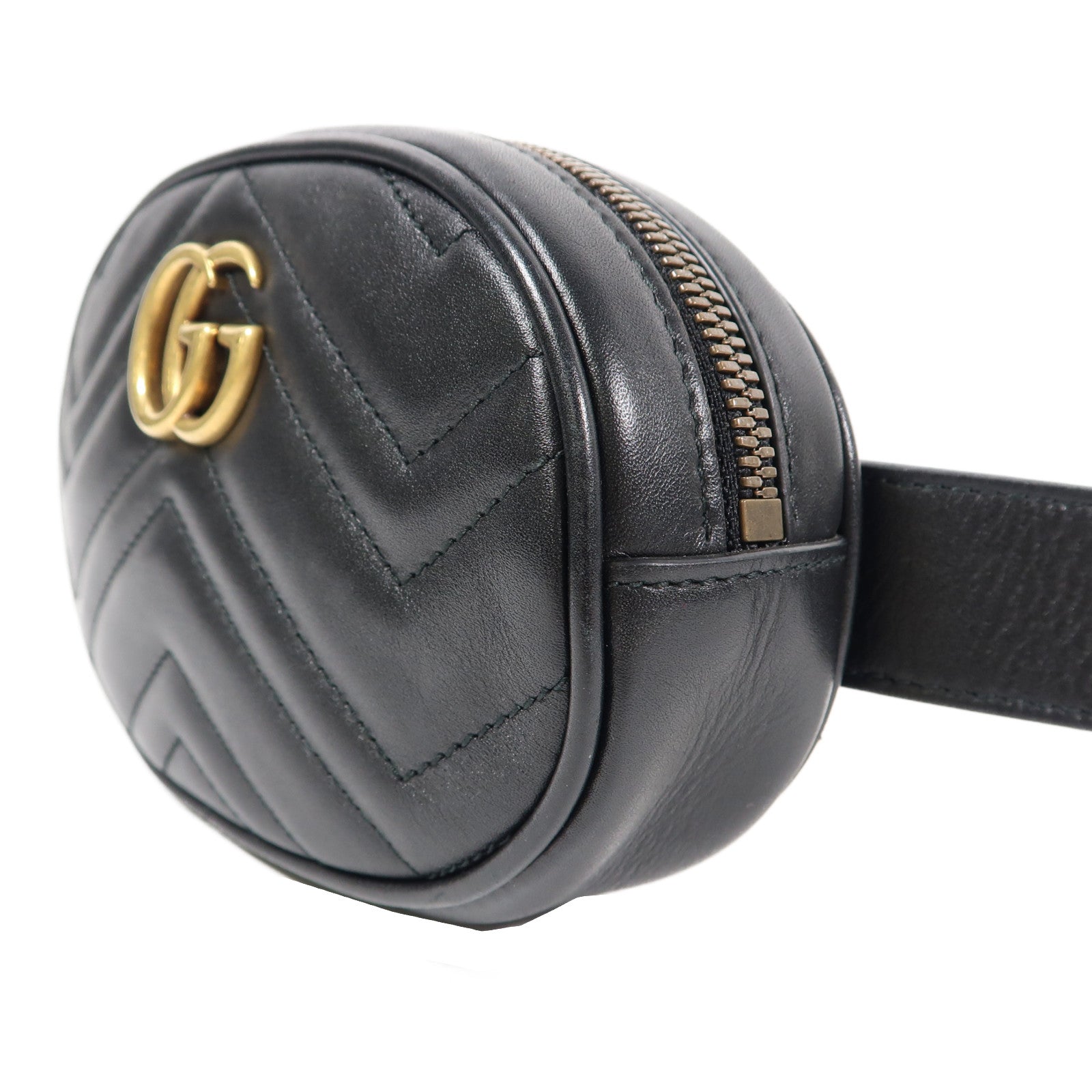 GUCCI 【激減優惠】斜紋牛皮皮革GG Marmont Waist Bag金扣腰包黑色