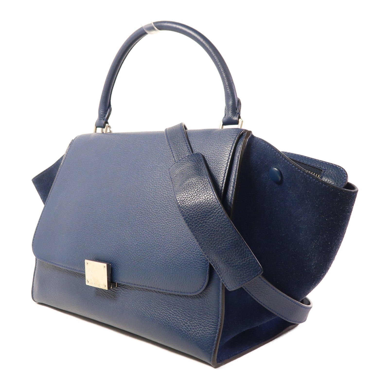 CELINE 牛皮皮革Trapeze銀扣手挽肩背兩用袋